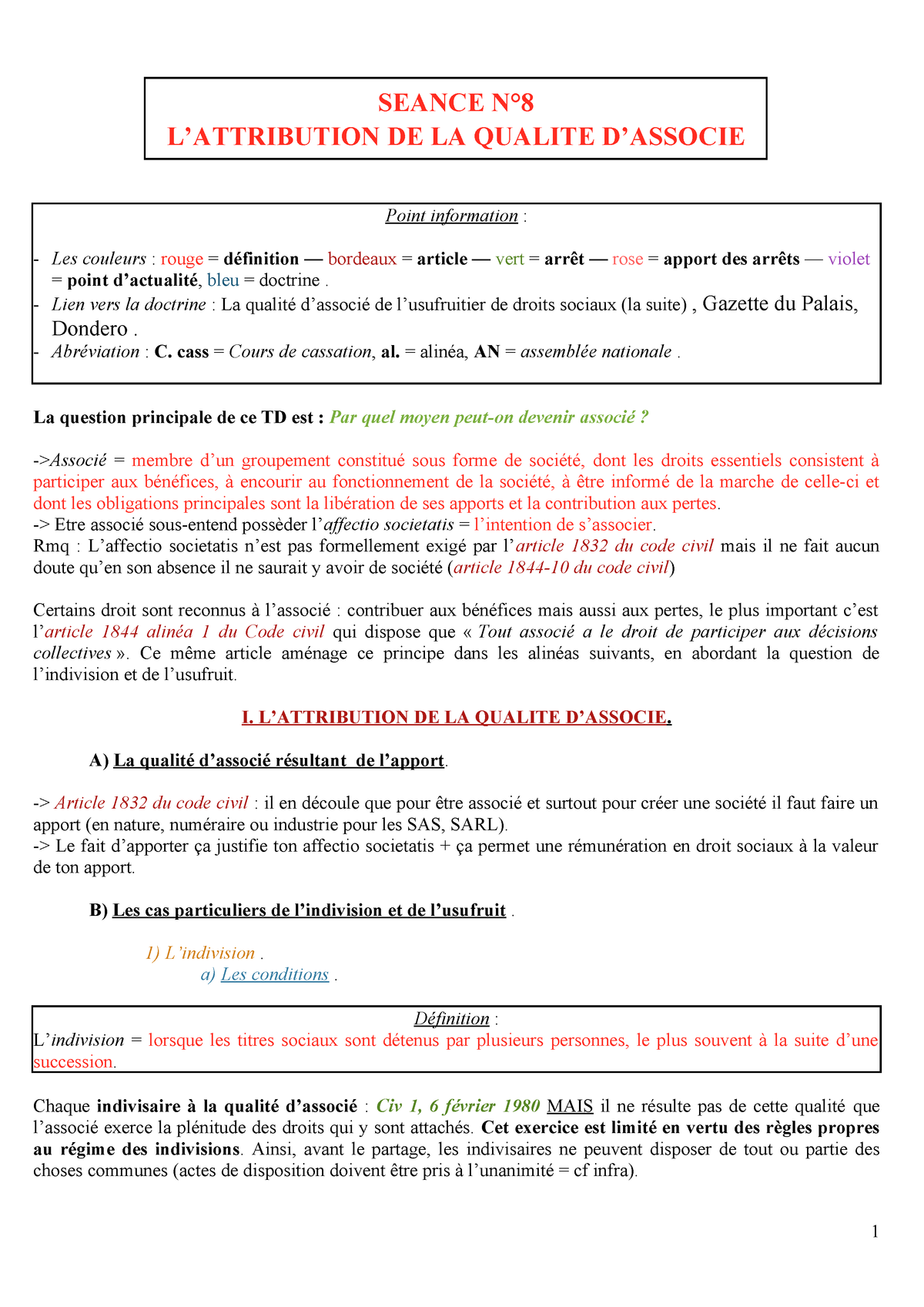 Attribution De La Qualite Des Associes Studocu