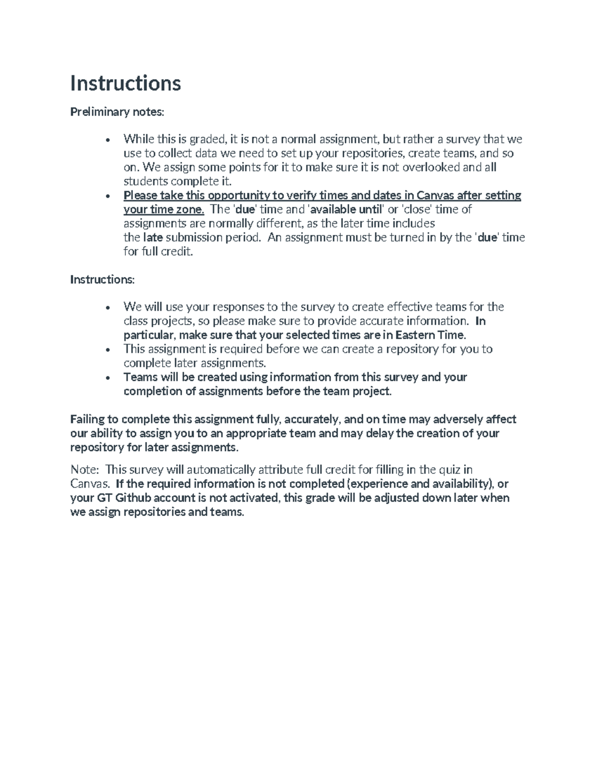 Survey quiz - Assignment - Instructions Preliminary notes: - While this ...