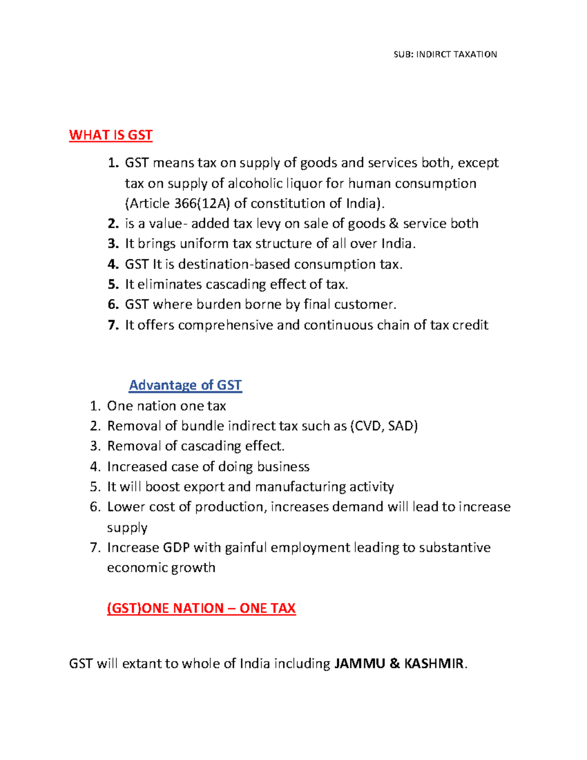Indirect tax (GST) part 2 introduction WHAT IS GST GST means tax on