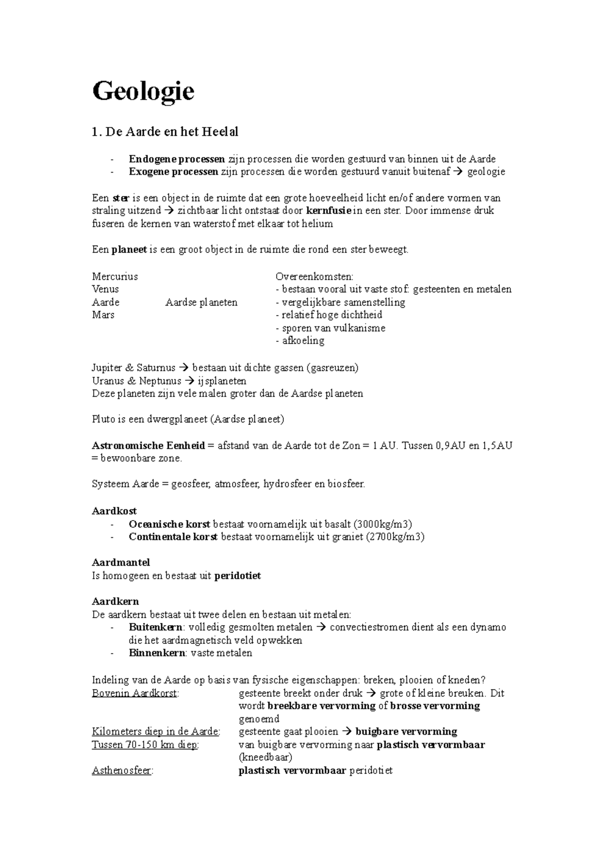 Geologie Samenvatting - Geologie 1. De Aarde En Het Heelal Endogene ...