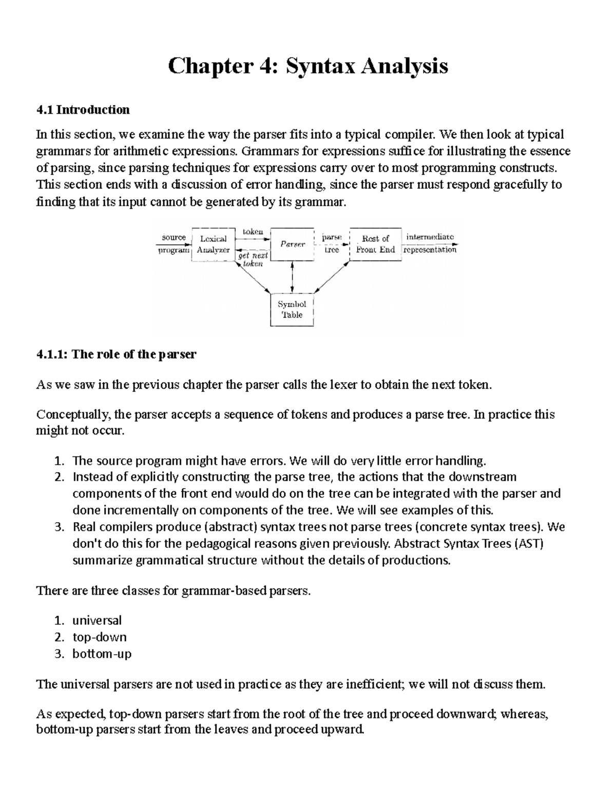 Chapter 4 Part1 - Part 1 Of Ch 4 Notes - Chapter 4: Syntax Analysis 4 ...