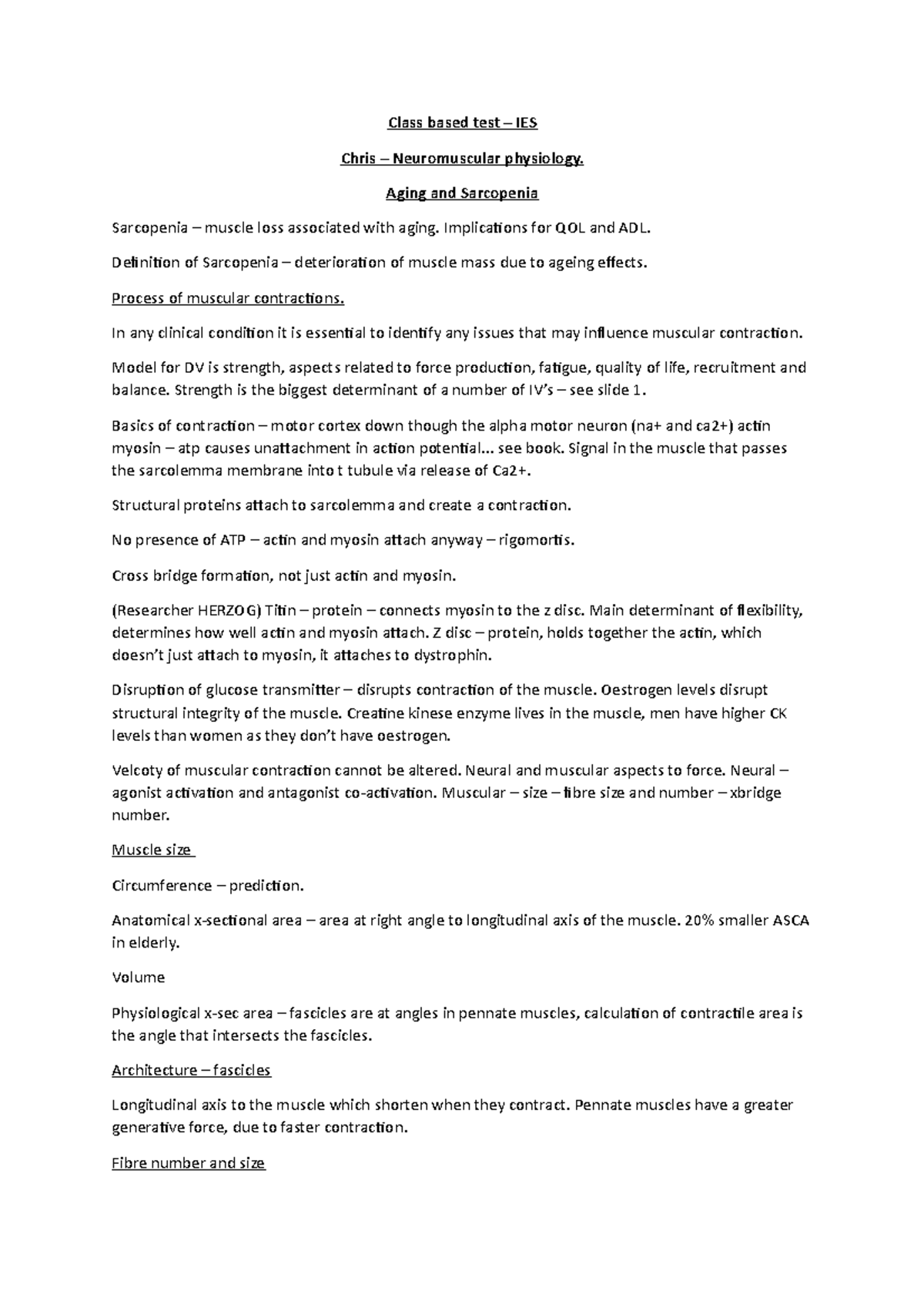 Class based test - neuromuscular physiology exam notes - Class based ...