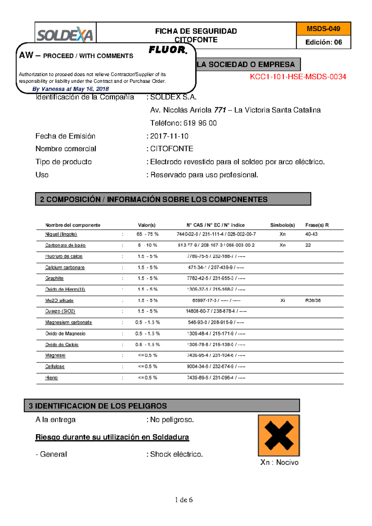 51 MSDS-0034 R0-EW Electrodo Citofonte Soldexa - FICHA DE SEGURIDAD ...