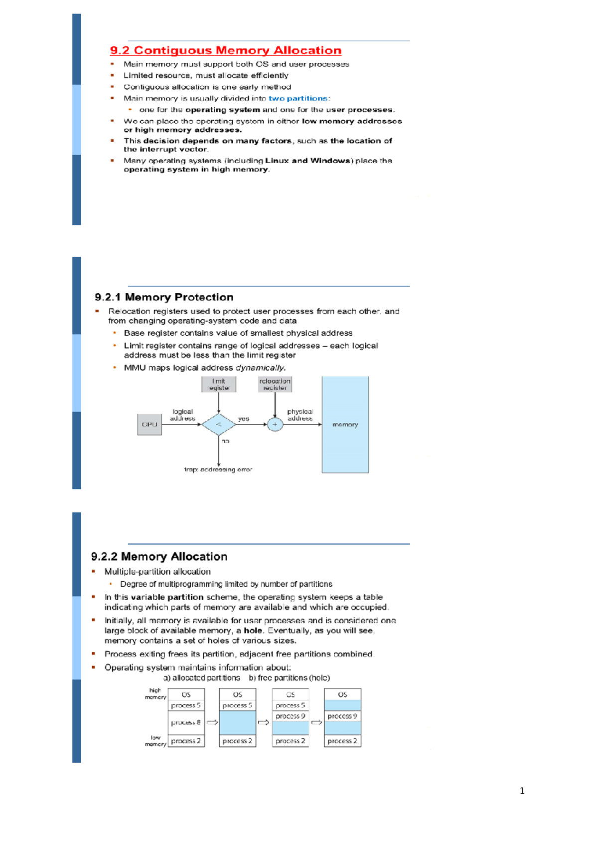 Contiguous Memory Allocation - We can place the operating system in ...
