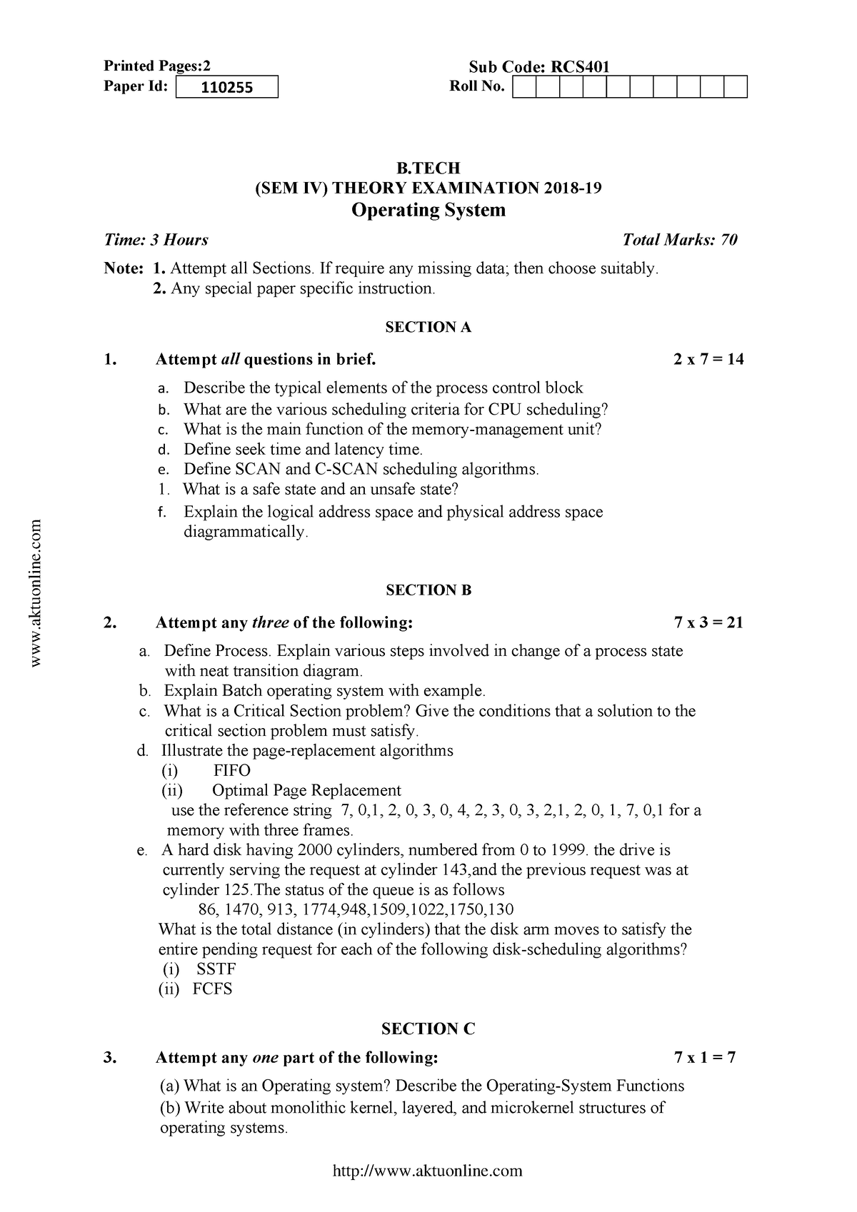 Btech cs 4 sem operating system rcs401 2019 - Printed Pages:2 Sub Code ...