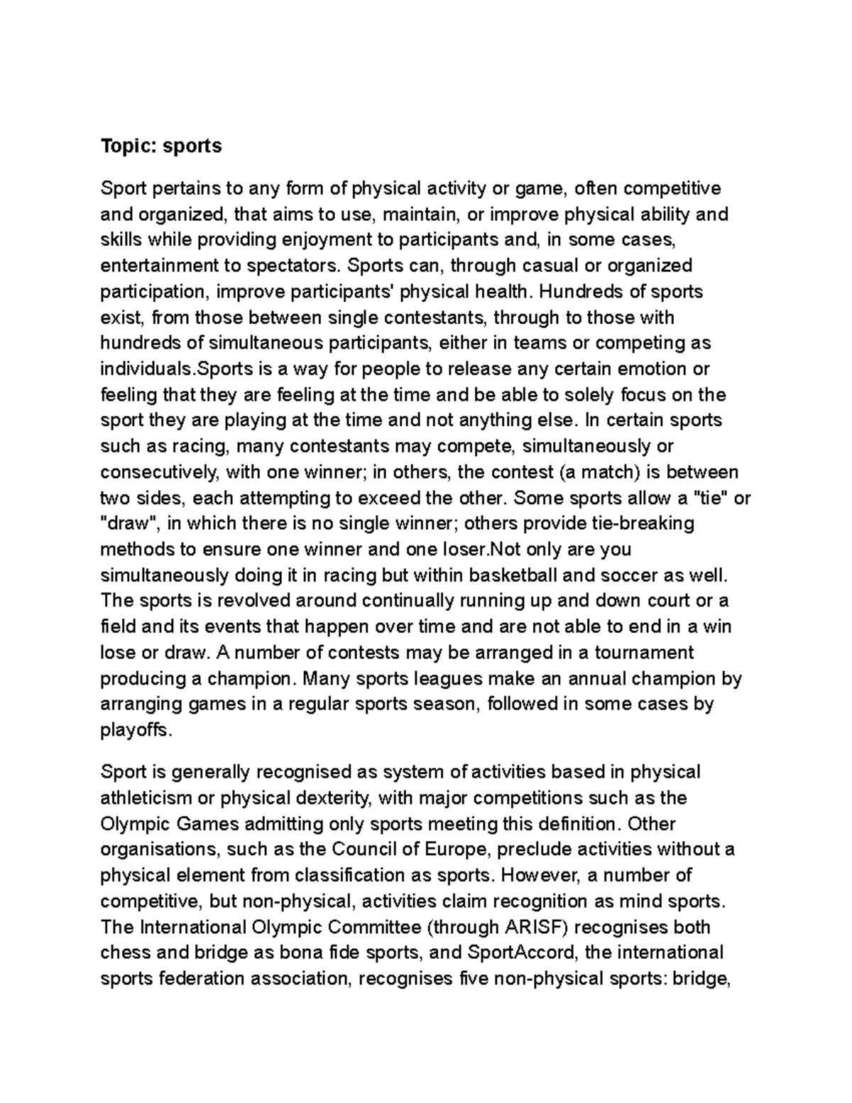 example college essays about sports