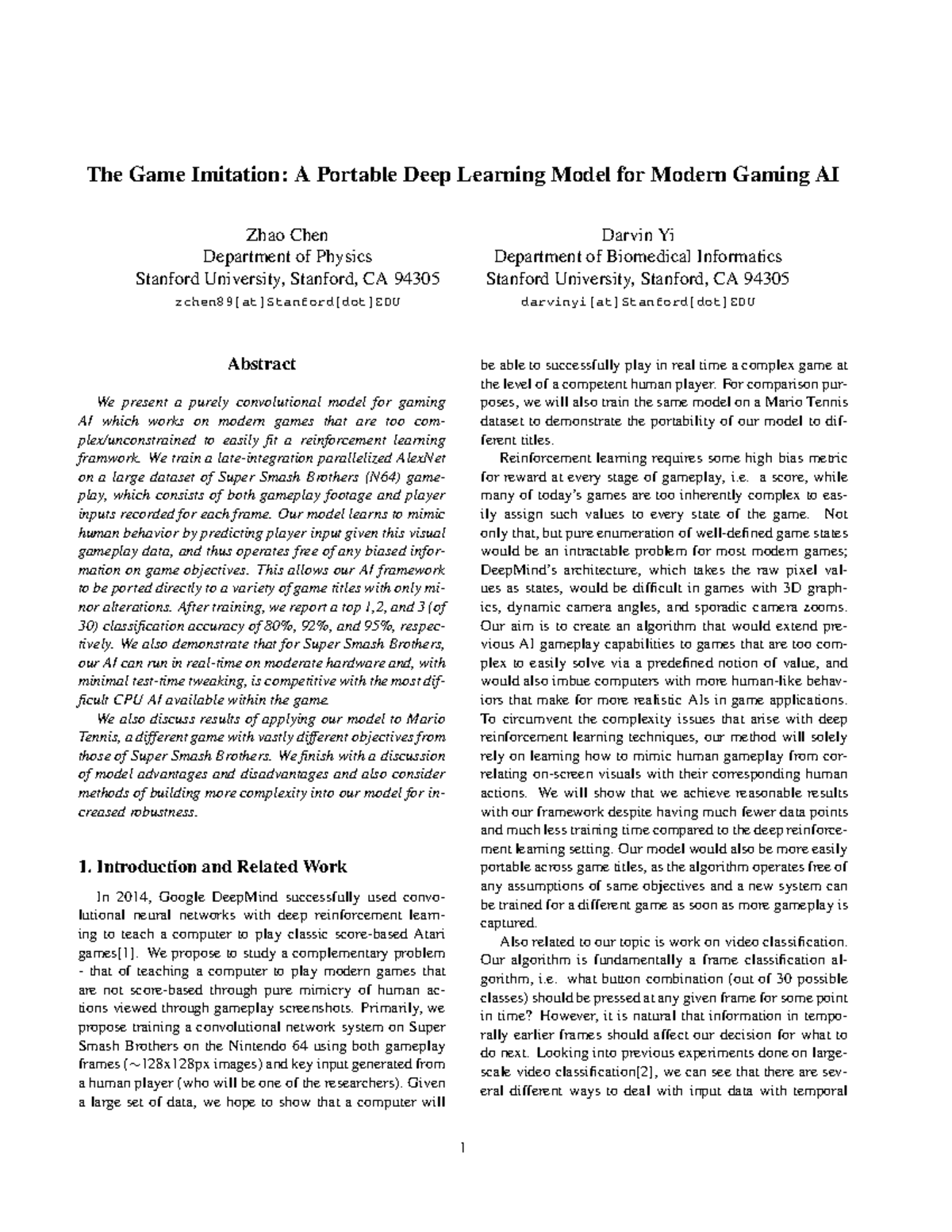 The game imitation: a portable deep learning model for modern gaming ai ...