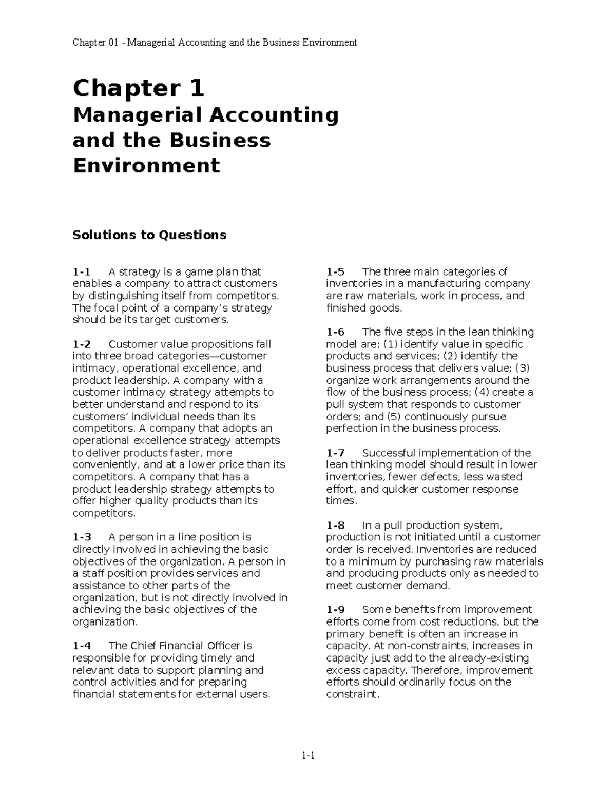 mcgraw hill managerial accounting chapter 1 homework answers