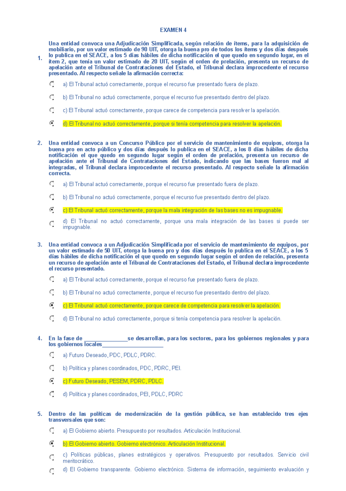 Examen 4 - CONTRATACIONES5 - EXAMEN 4 1. Una Entidad Convoca Una ...