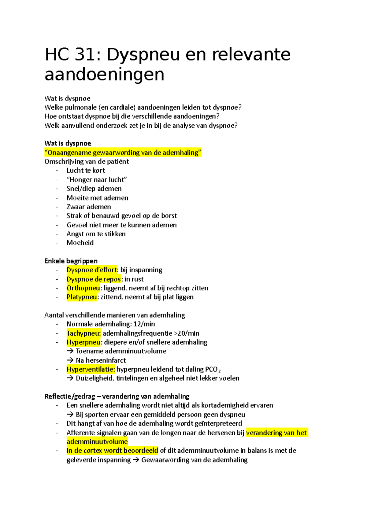 Thema 6 - Dyspneu - HC 31: Dyspneu En Relevante Aandoeningen Wat Is ...