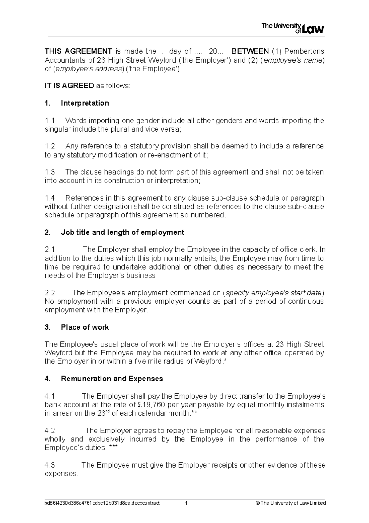 Contract Exemplar - THIS AGREEMENT is made the ... day of .... 20 ...