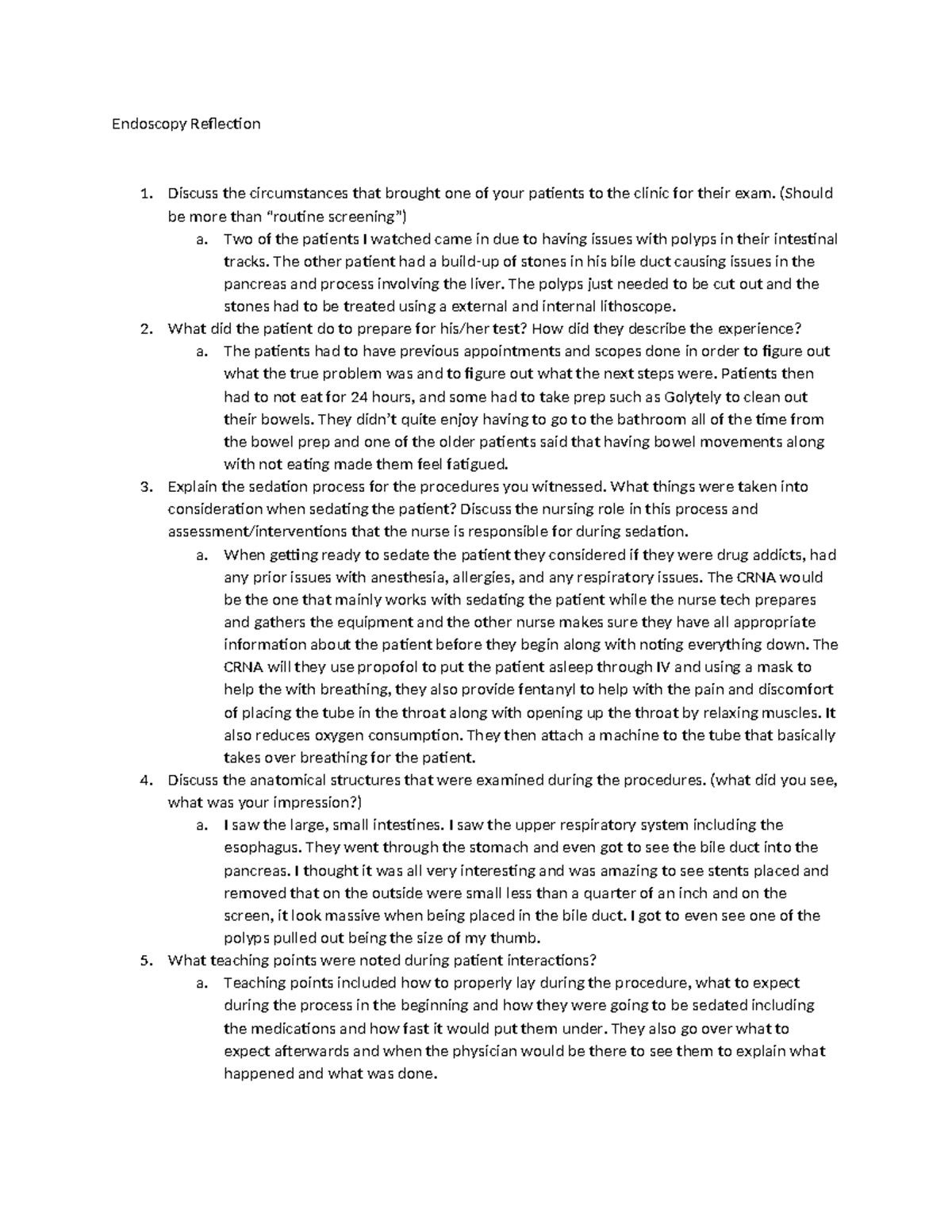 Endoscopy Reflection - study guide - Endoscopy Reflection 1. Discuss ...