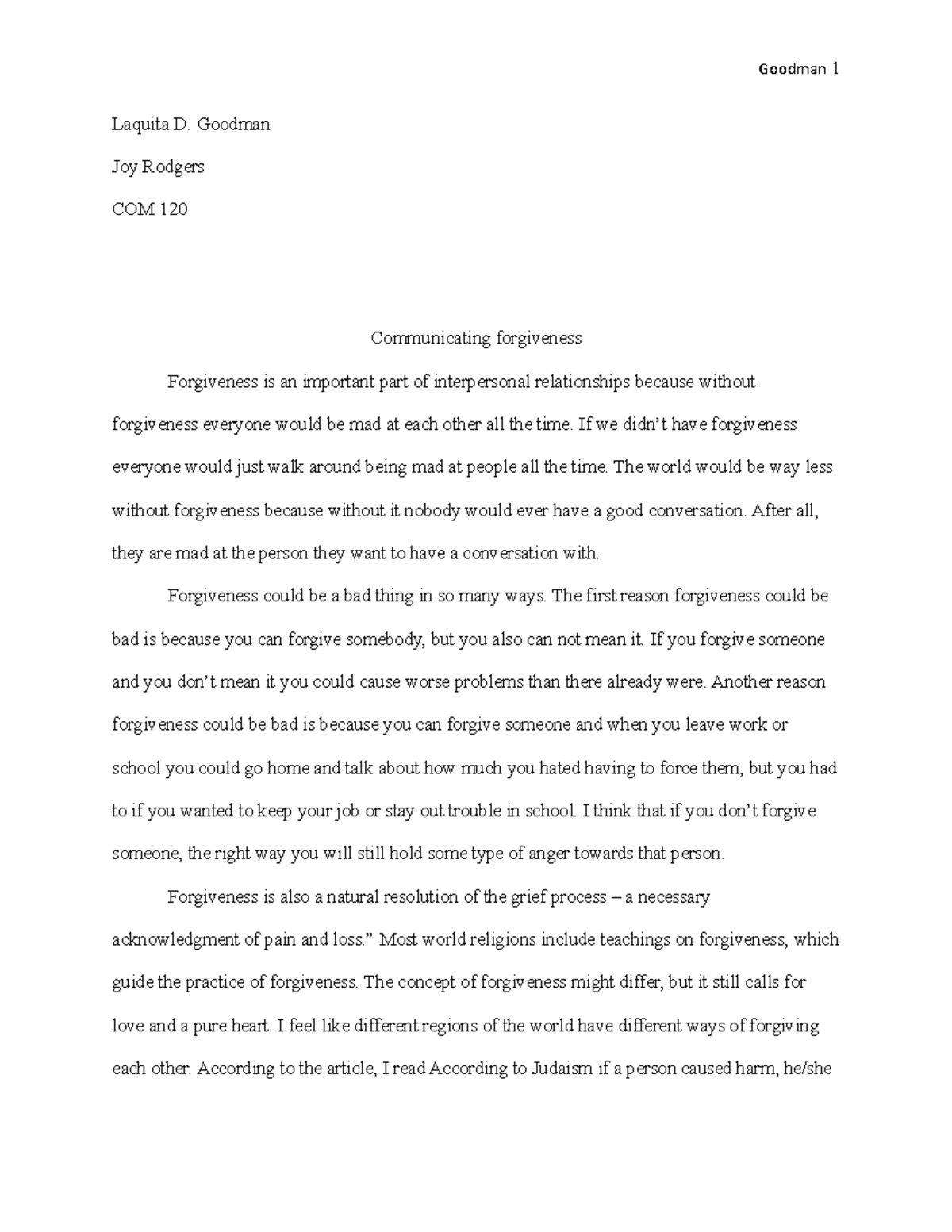 high school essay on forgiveness