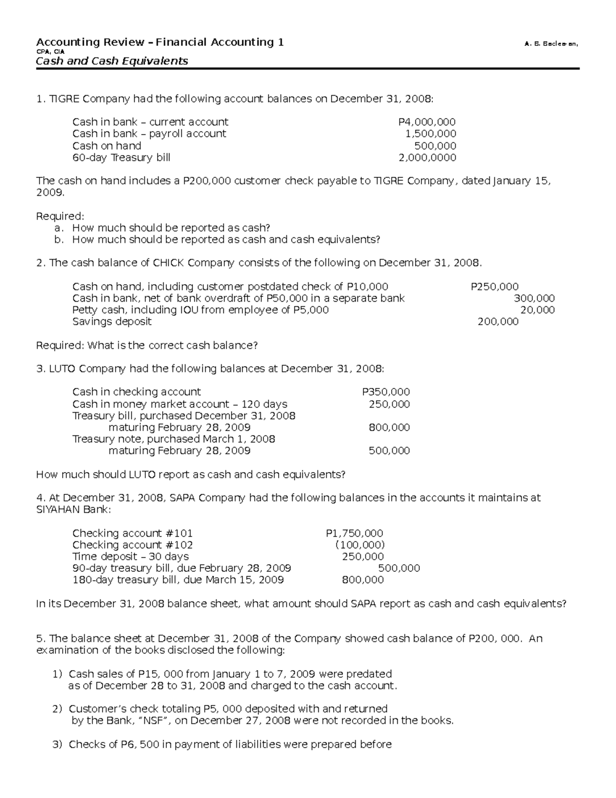 Pdfcoffee - B Fkbkbfs - Accounting Review – Financial Accounting 1 A. B ...