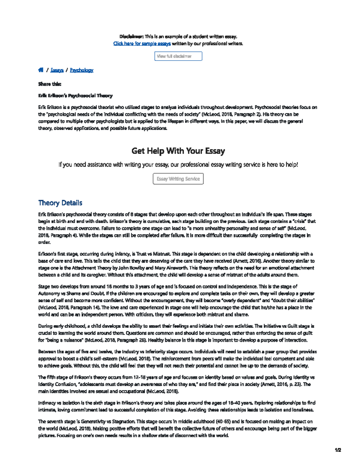 Erik eriksons 1 erik erikson Social Psychology Studocu