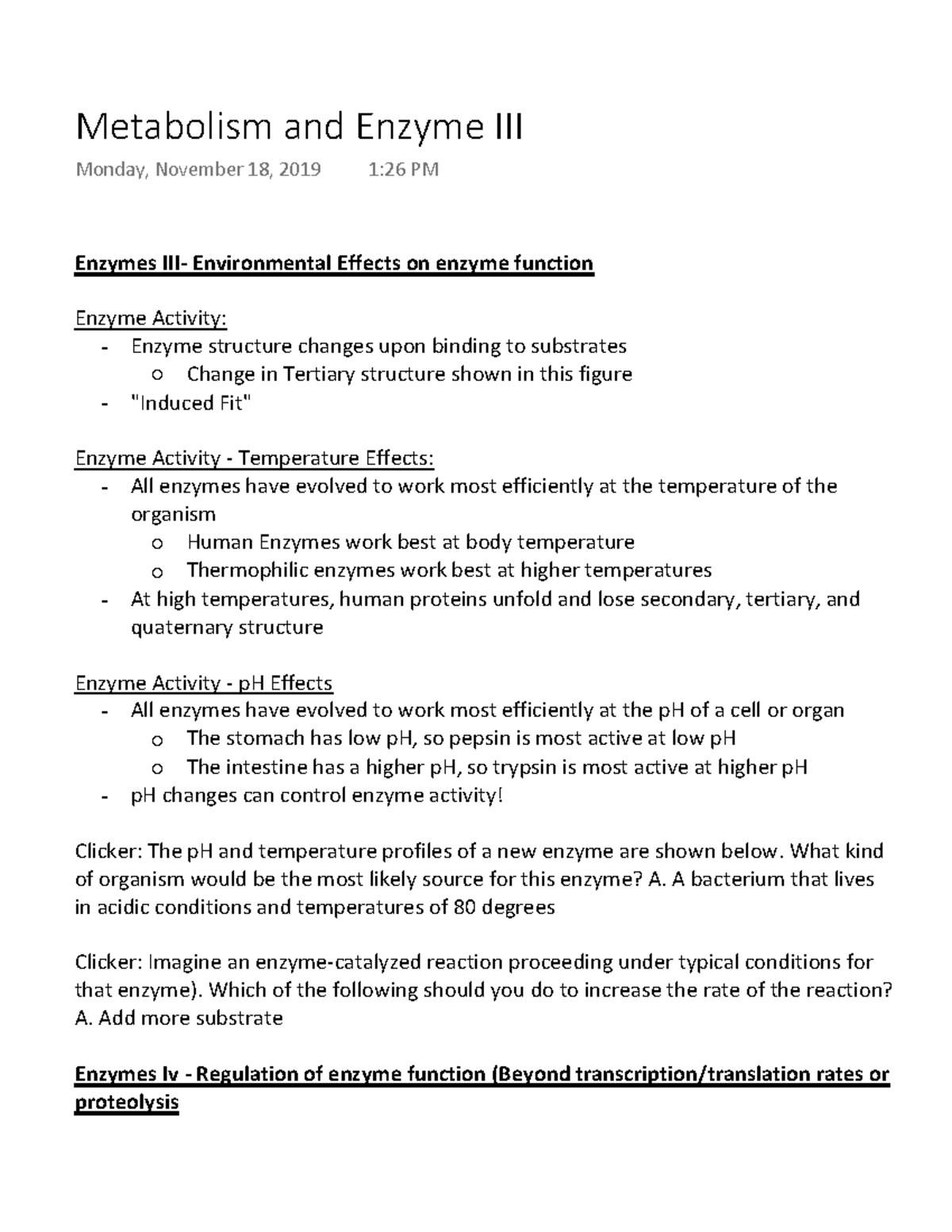 Metabolism and Enzyme III - Enzymes III- Environmental Effects on ...