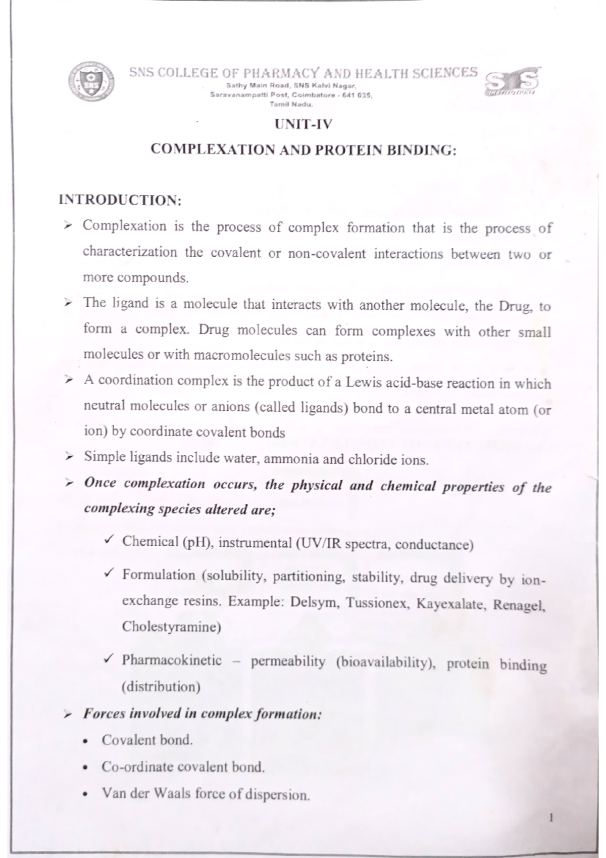 Complexation - S Y B Pharm - Studocu