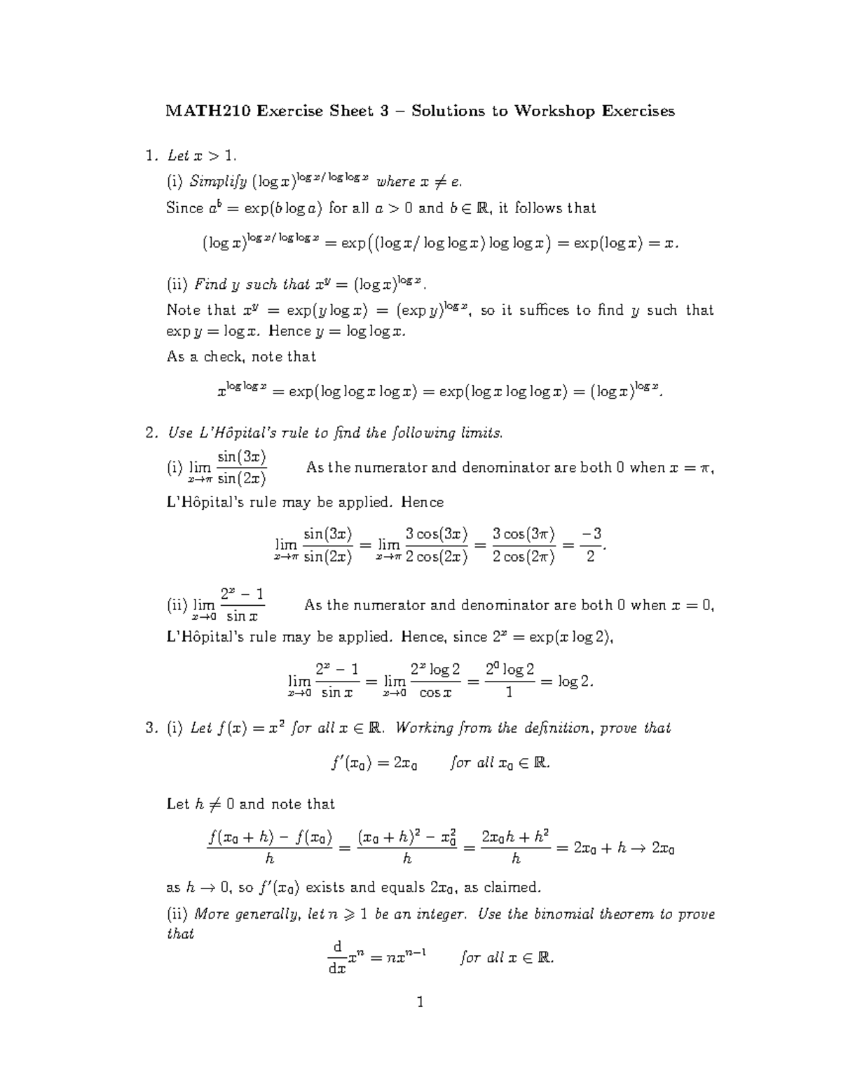 MATH210 exercise sheet 3 solutions DK - MATH210 Exercise Sheet 3 ...