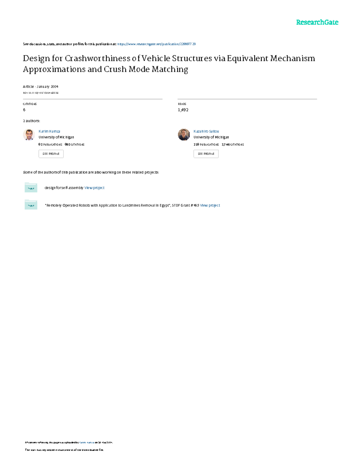 Design for Crashworthiness of Vehicle Structures v - See discussions ...