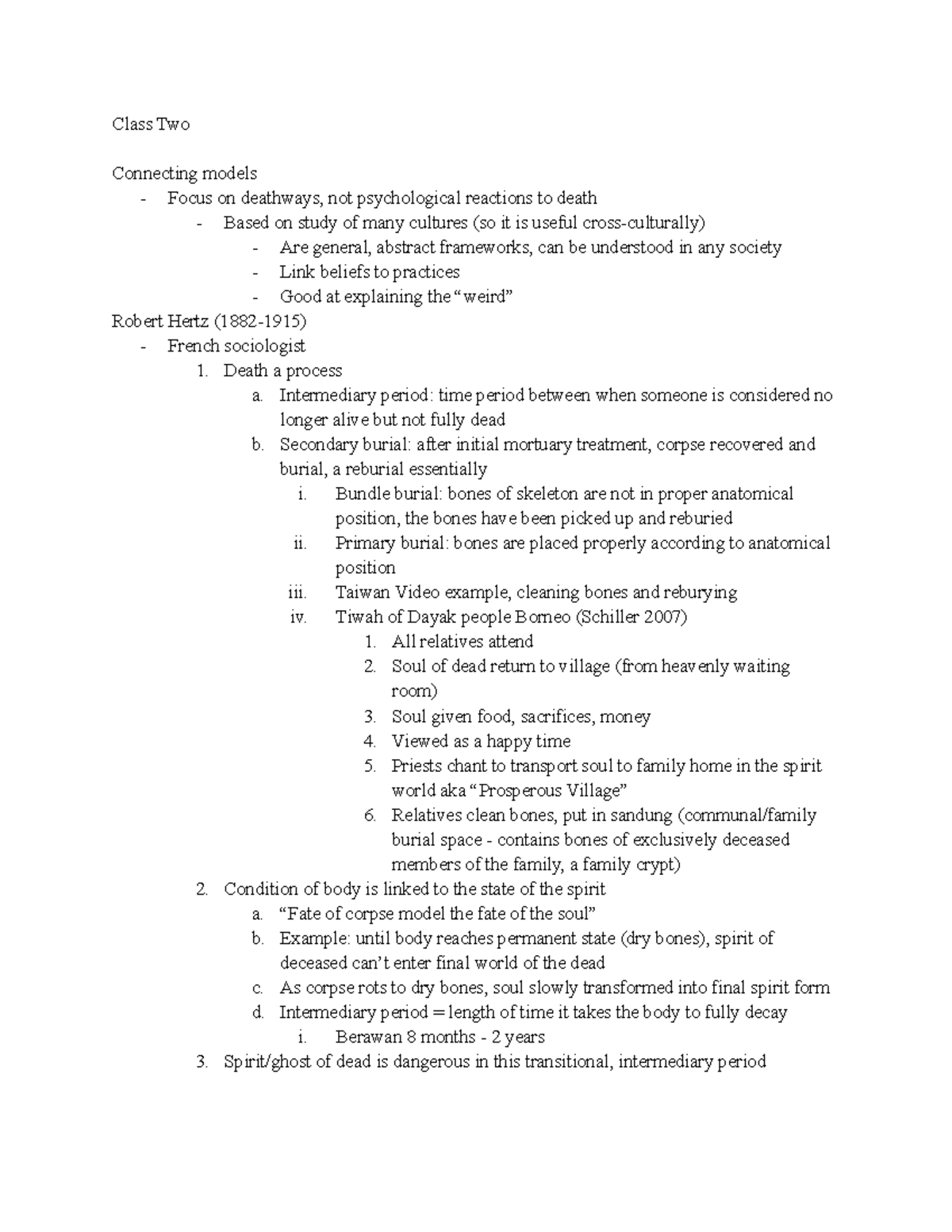 Class Two - Notes from lecture; Models and Robert Hertz - Class Two ...