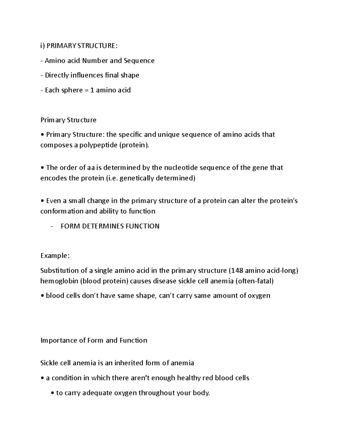 6 - Primary and Secondary Structures - i) PRIMARY STRUCTURE: Amino acid ...
