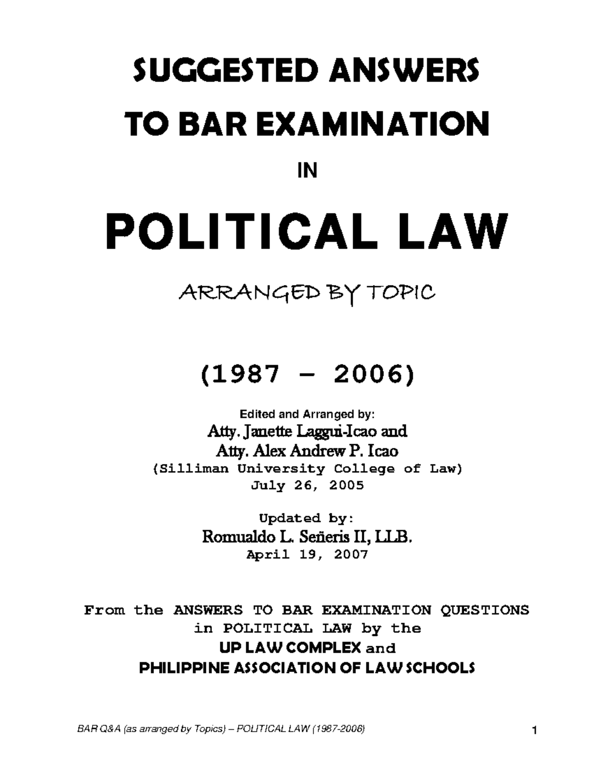 Bar Questions and Answers Political Law SUGGESTED ANSWERS TO BAR