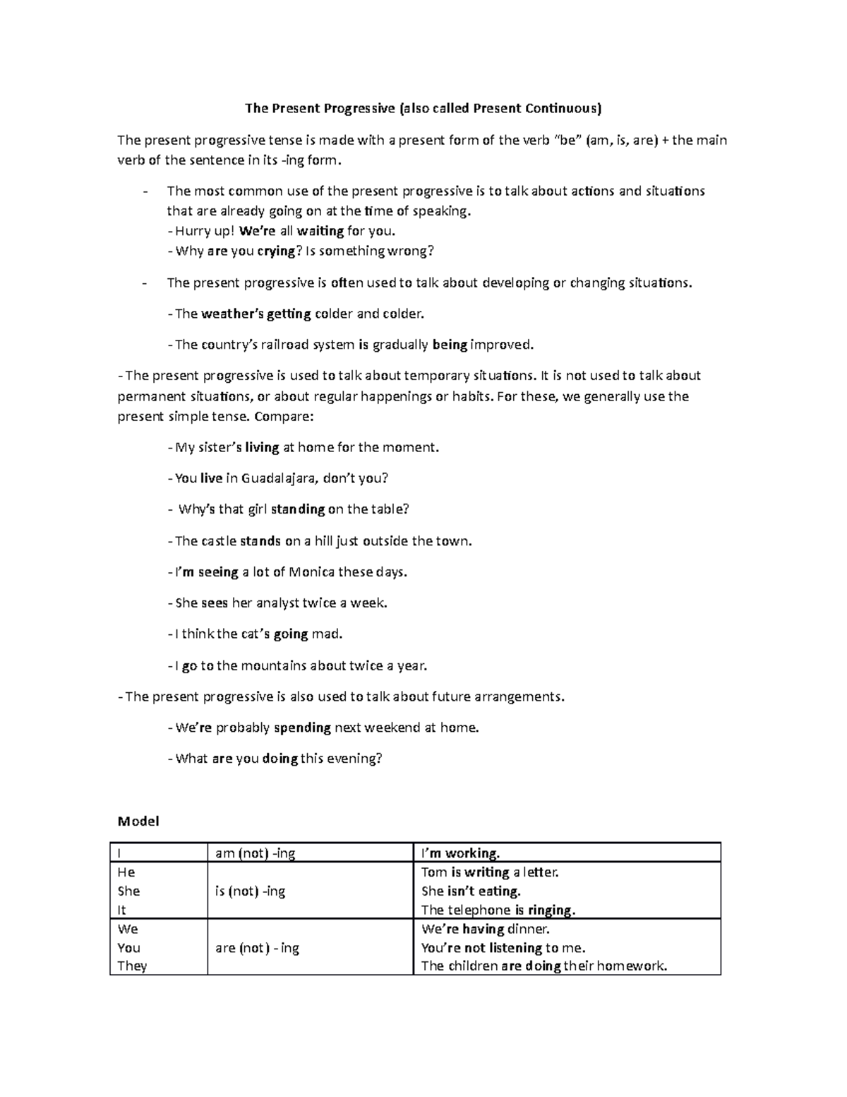 Grammar Support - The Present Progressive - The Present Progressive ...
