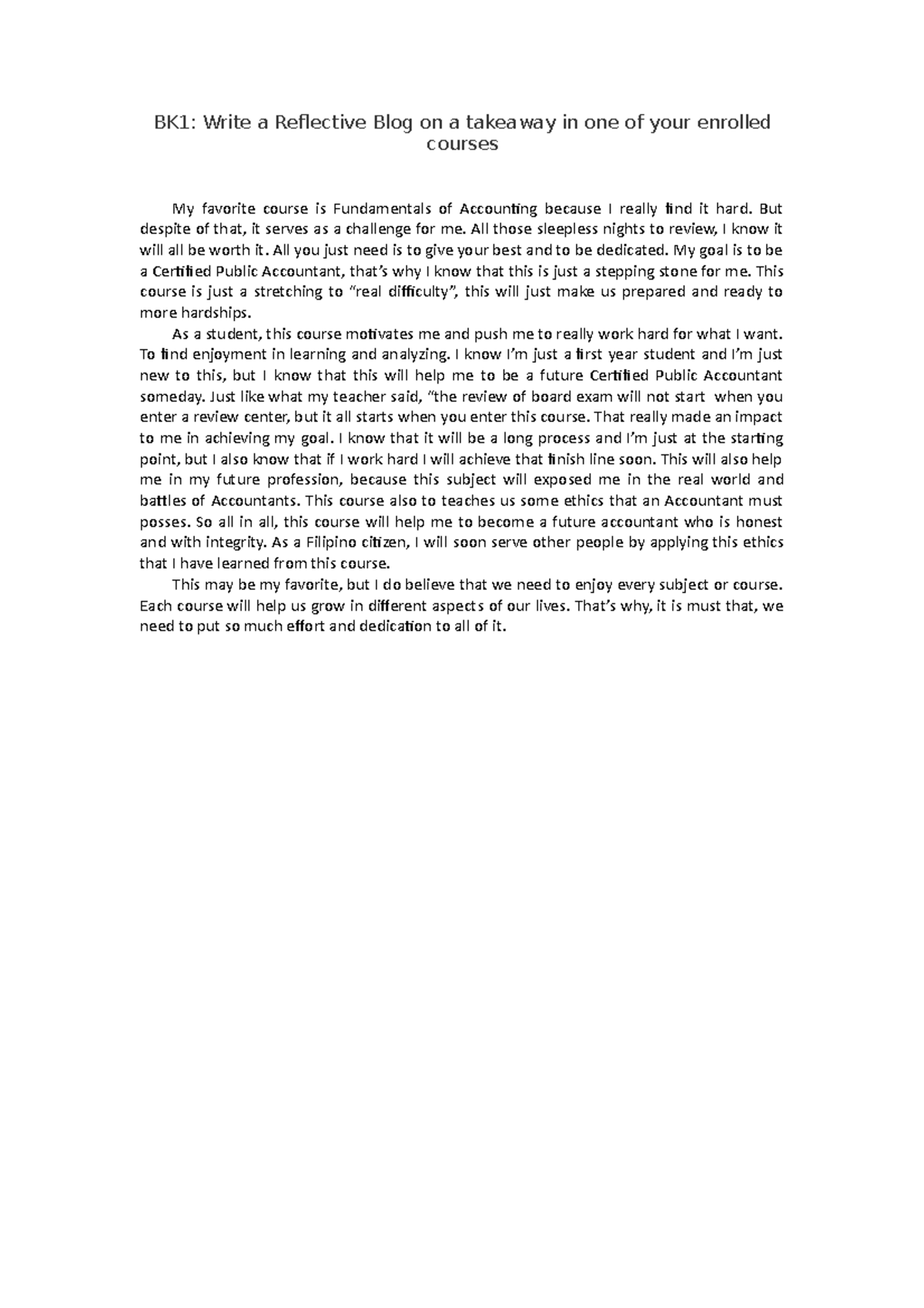 environment - BK1: Write a Reflective Blog on a takeaway in one of ...