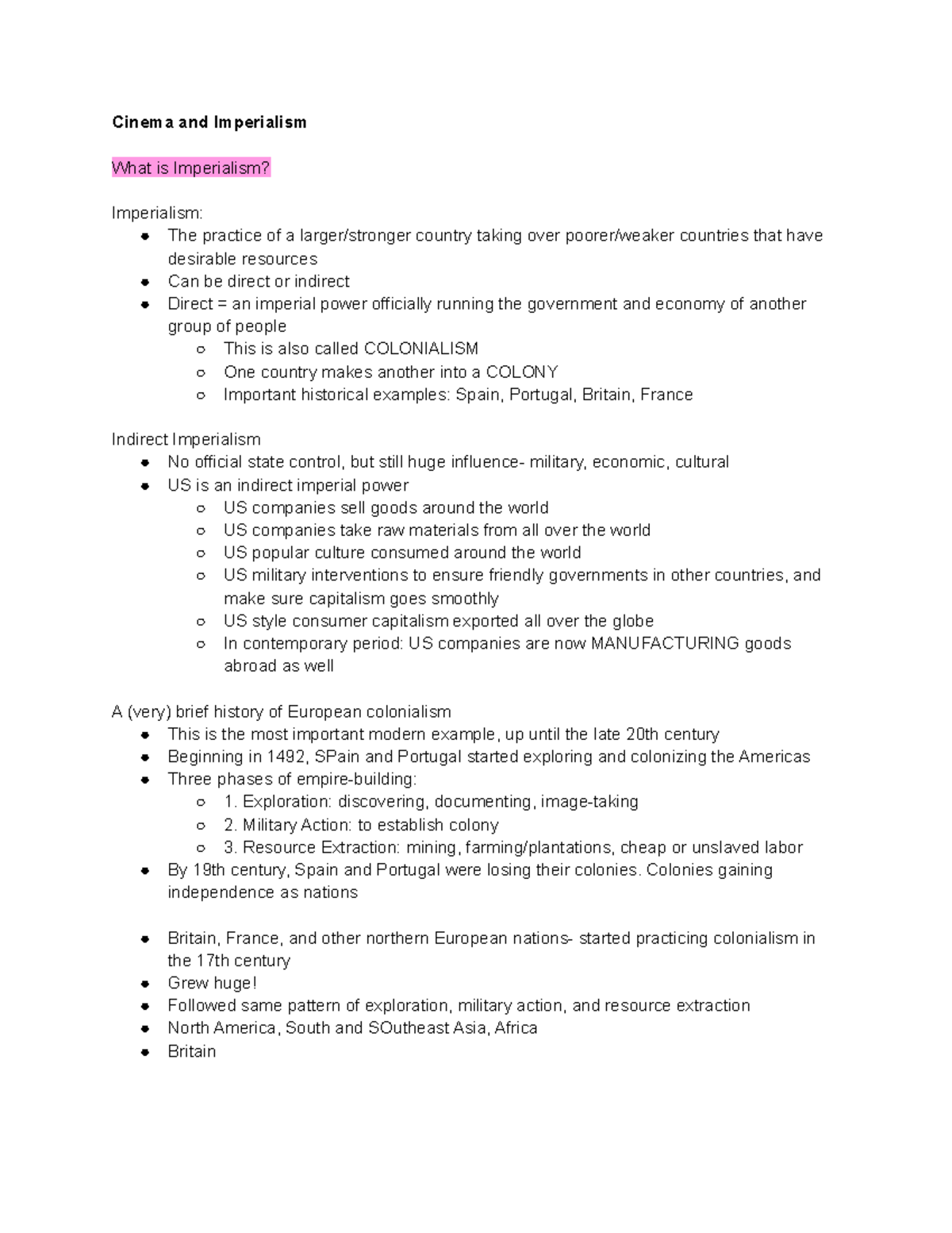 Film History Cinema and Imperialism Cinema and Imperialism What is
