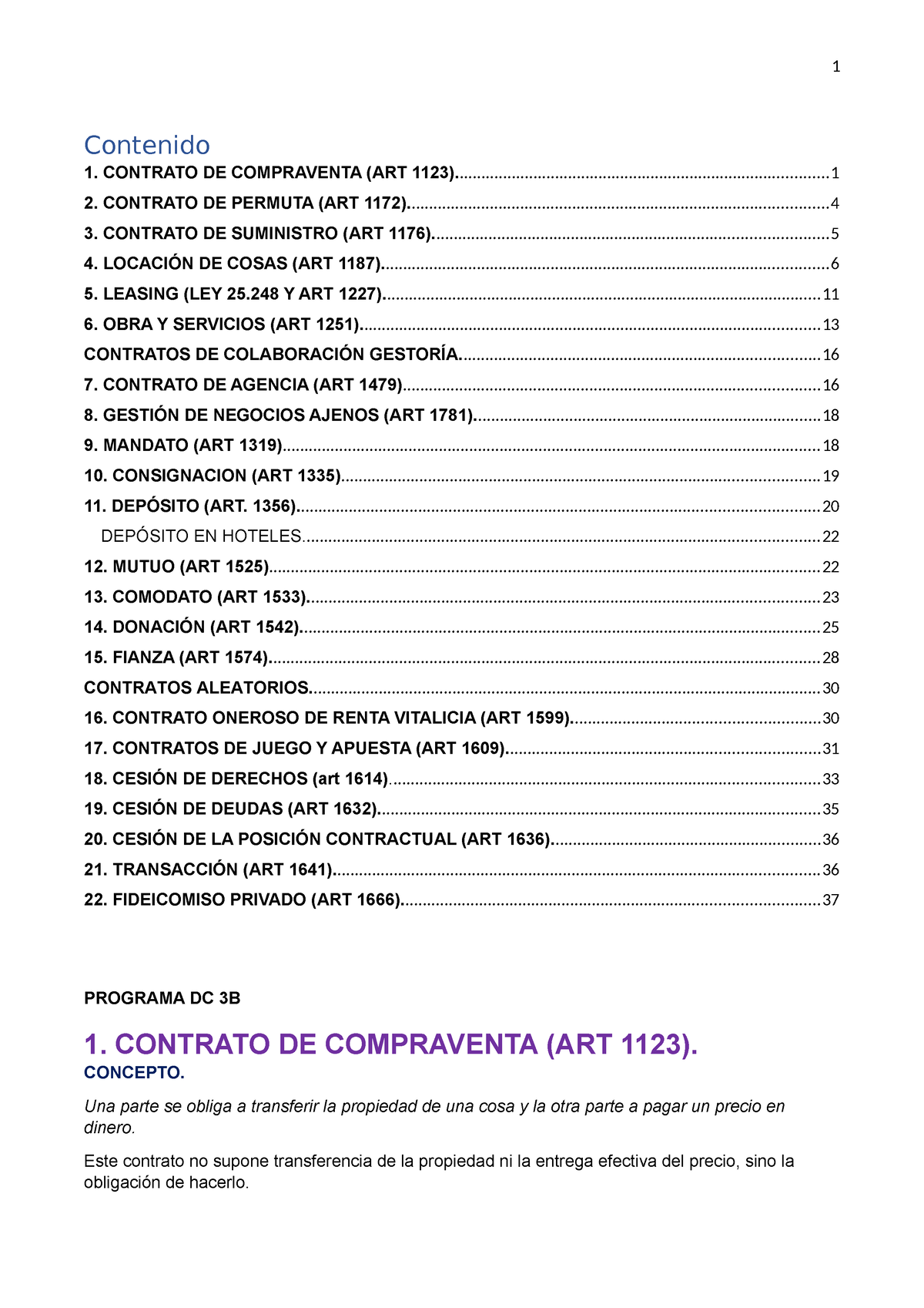 Resumen Derecho Civil Contratos - Contenido PROGRAMA DC 3B 1. CONTRATO ...