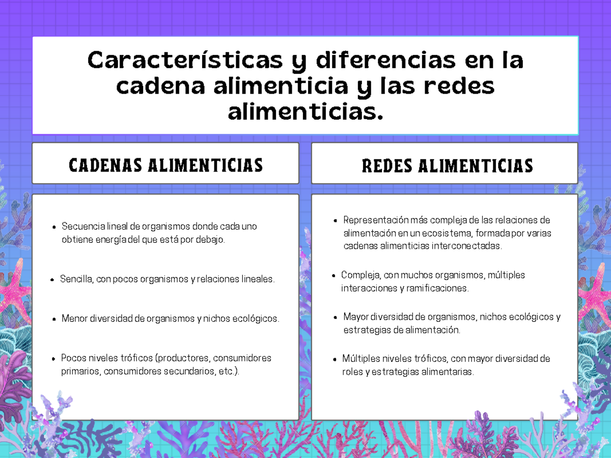 Organizador gráfico - Cuadro comparativo Tarea - CADENAS ALIMENTICIAS