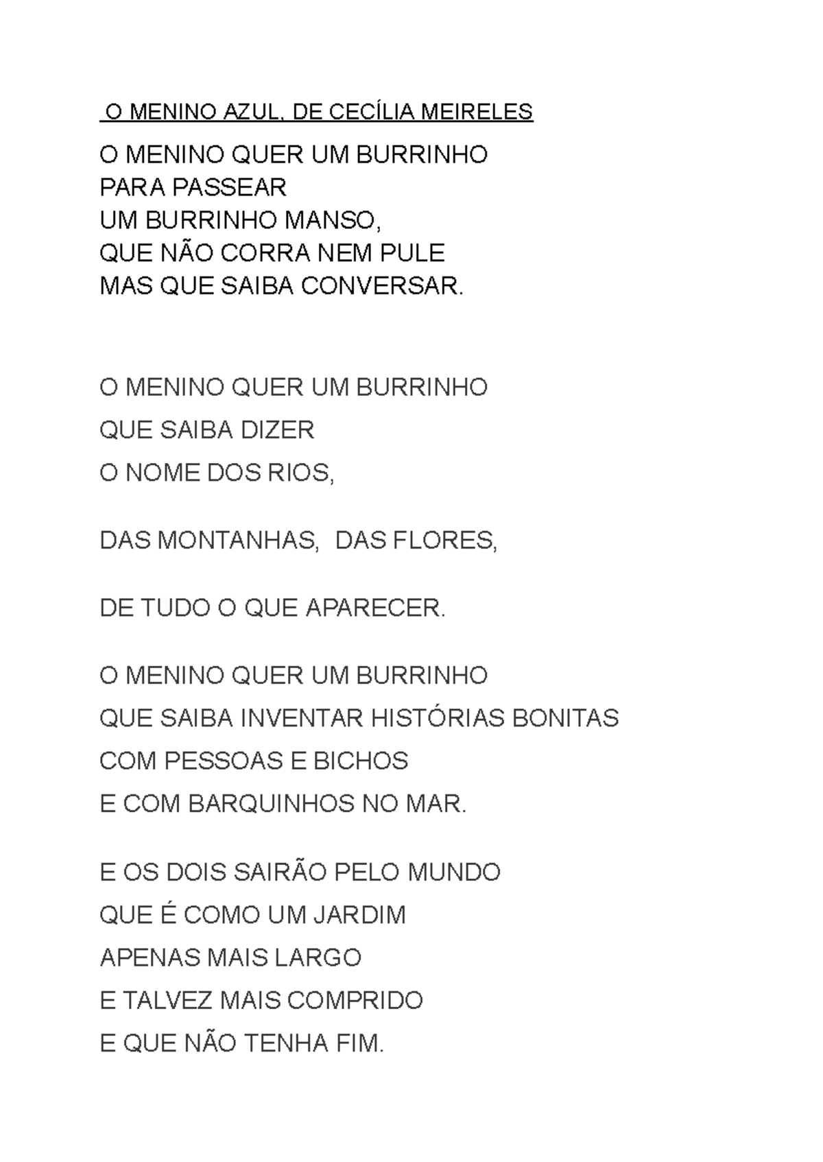 Poemas - O MENINO AZUL, DE CECÍLIA MEIRELES O MENINO QUER UM BURRINHO ...