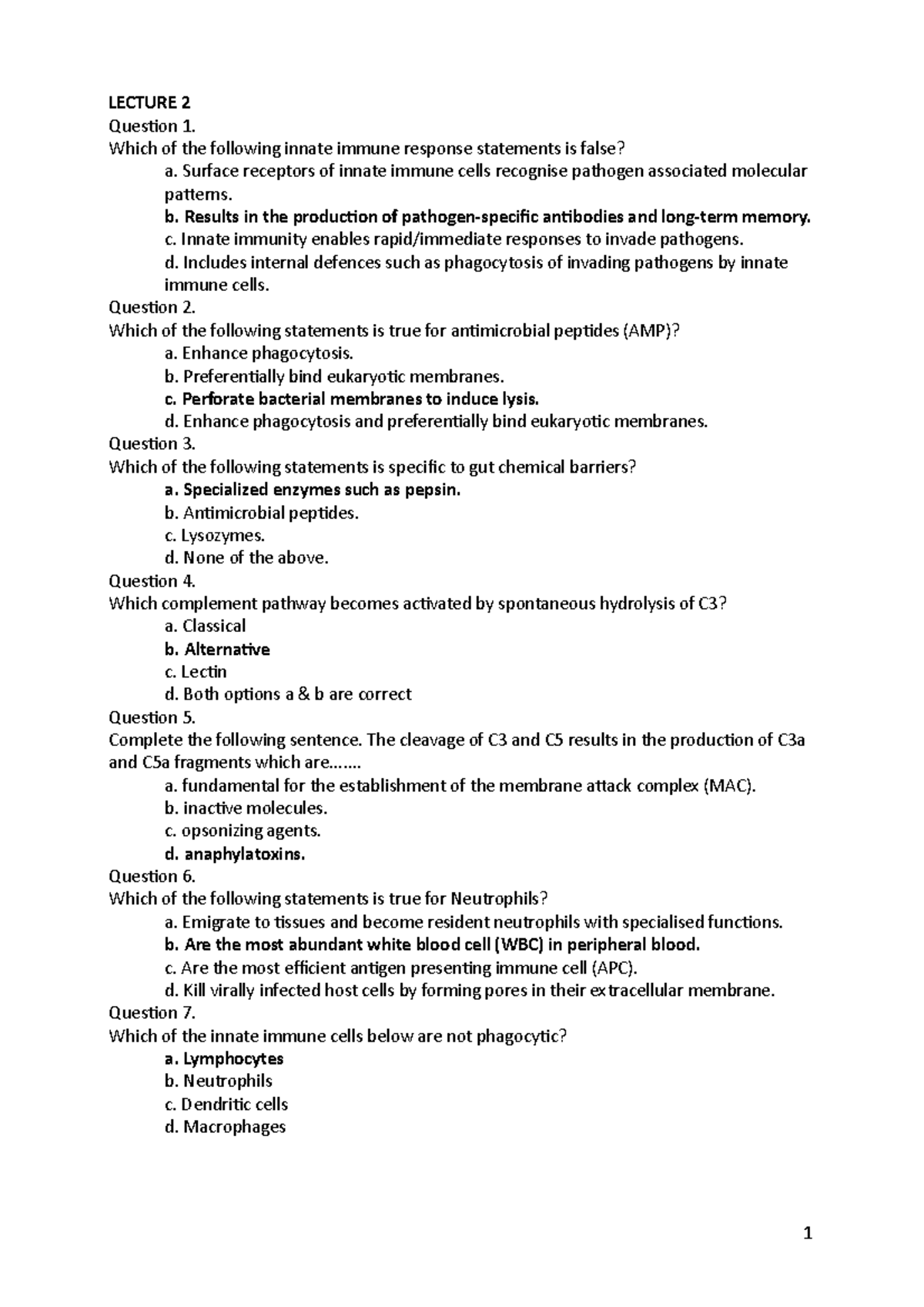 Immunology Lecture Quizzes - LECTURE 2 Question 1. Which Of The ...