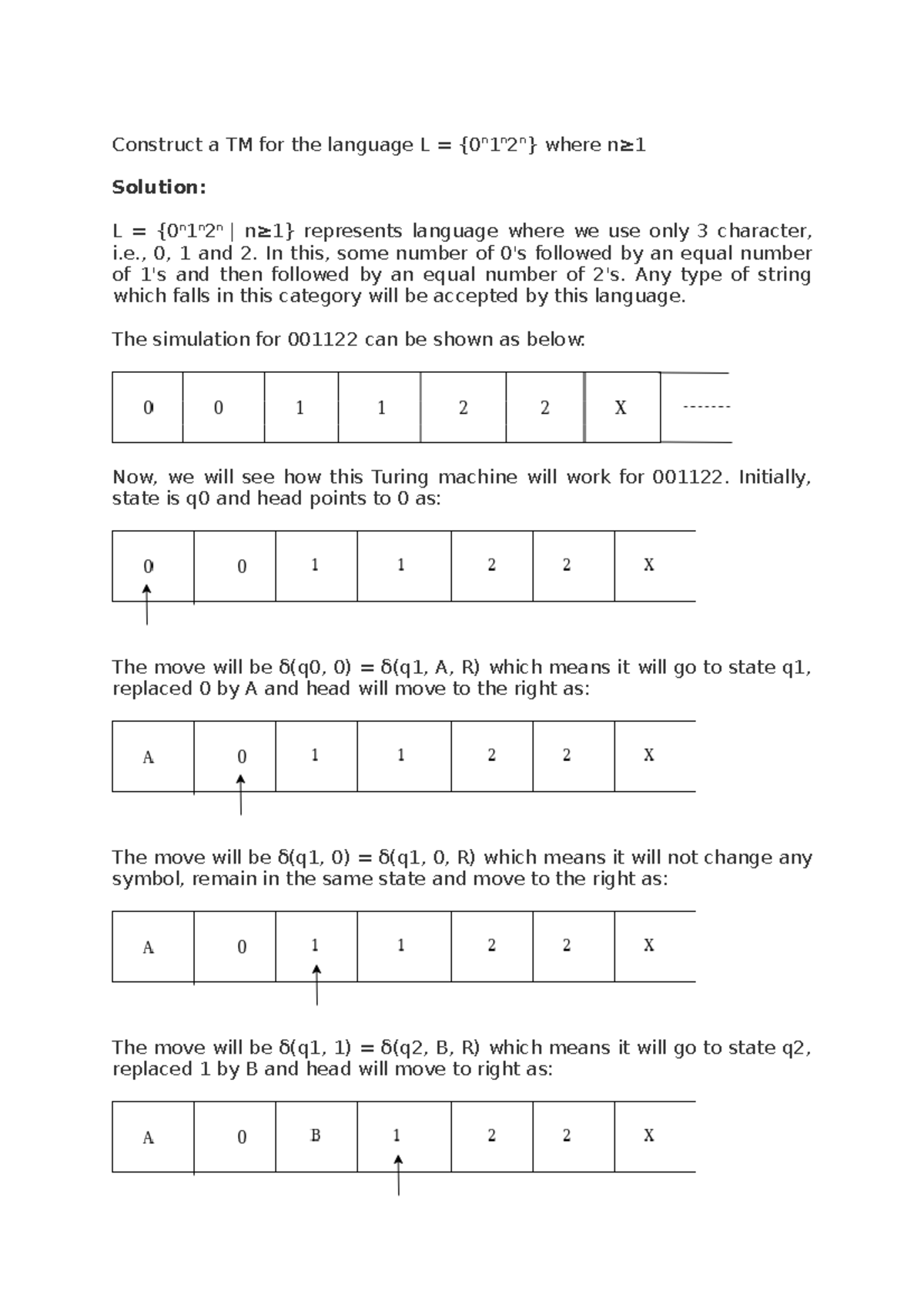 Rice's theorem - Construct a TM for the language L = {0n 1 n 2 n} where ...