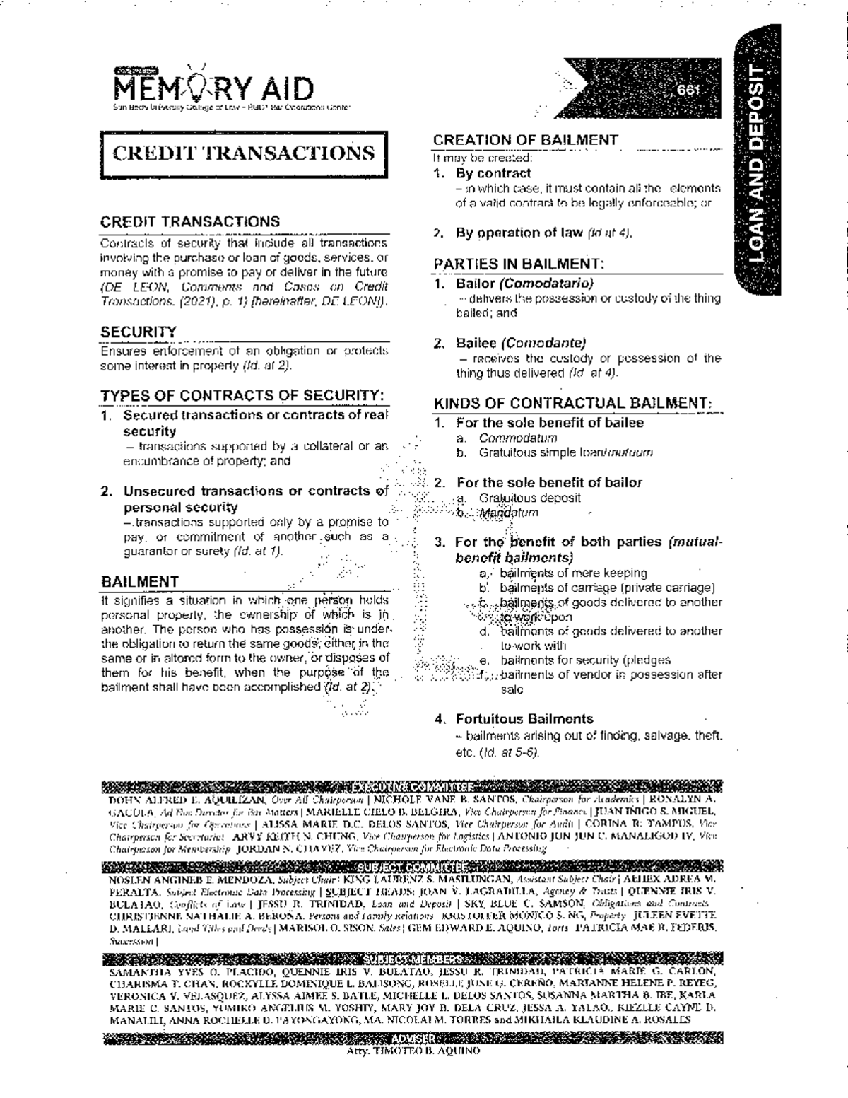 Credit Midterm Memory Aid - Juris Doctor - Studocu