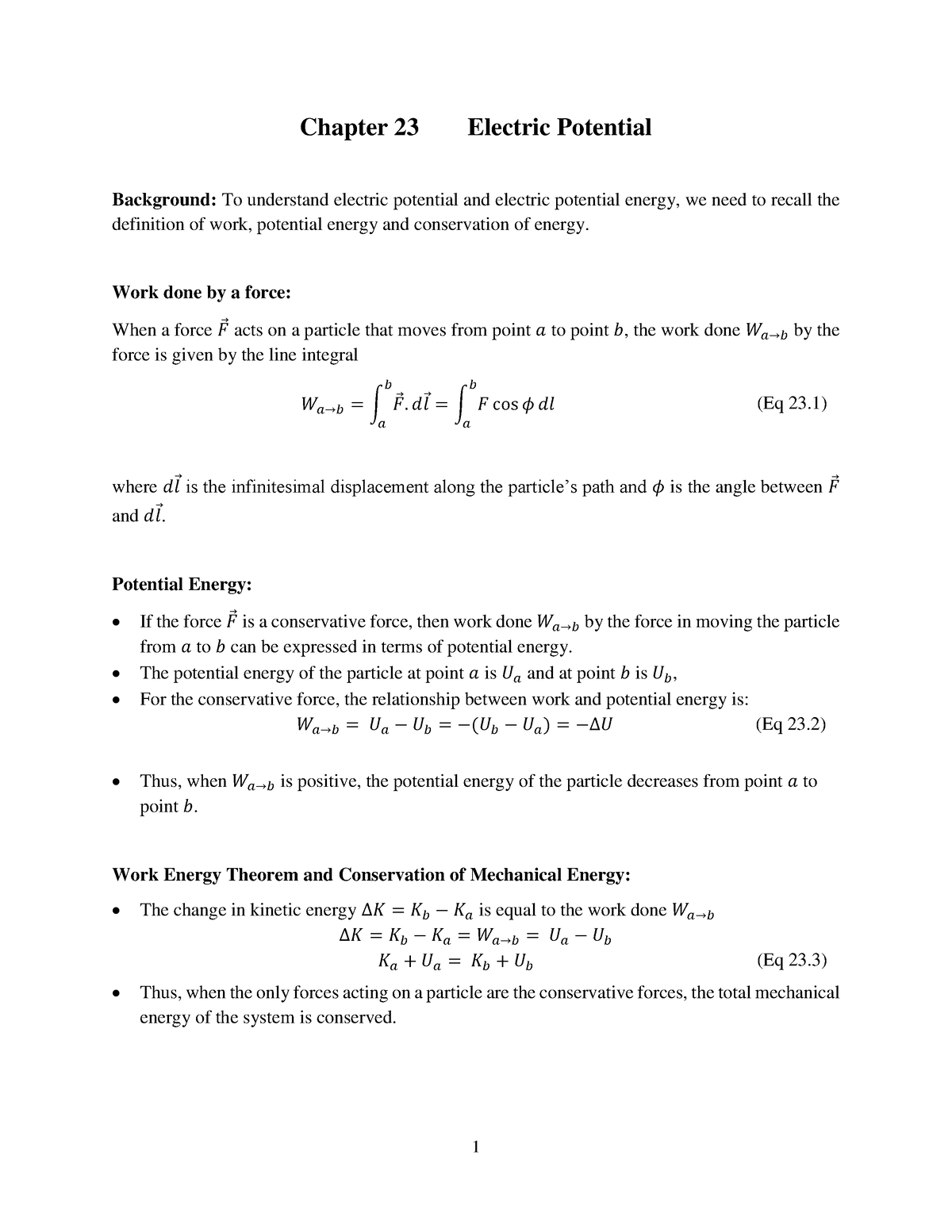 Chapter 23 Electric Potential - Chapter 23 Electric Potential ...