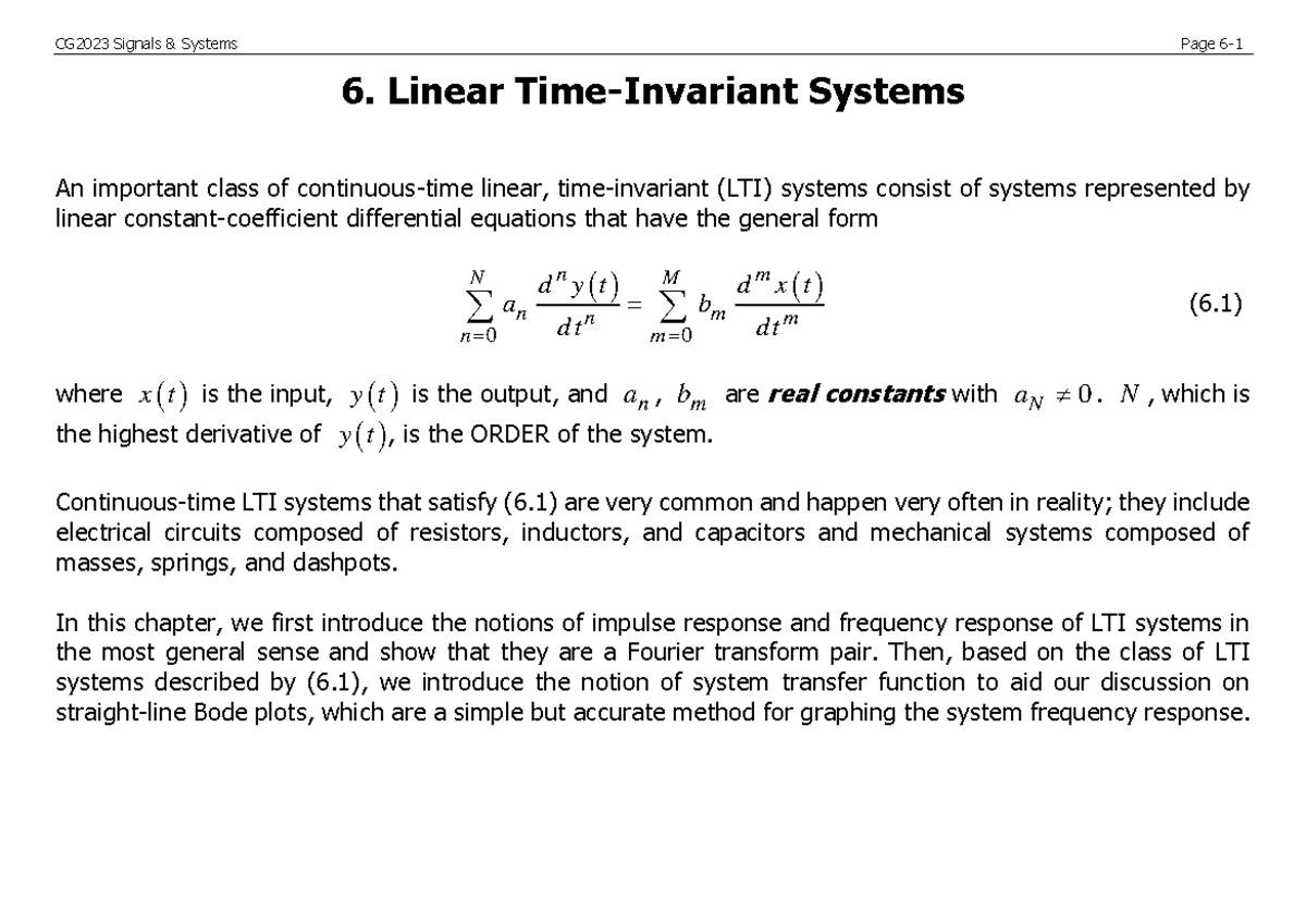 L6 6_Linear Time-Invariant Systems - Linear Time-Invariant Systems An ...