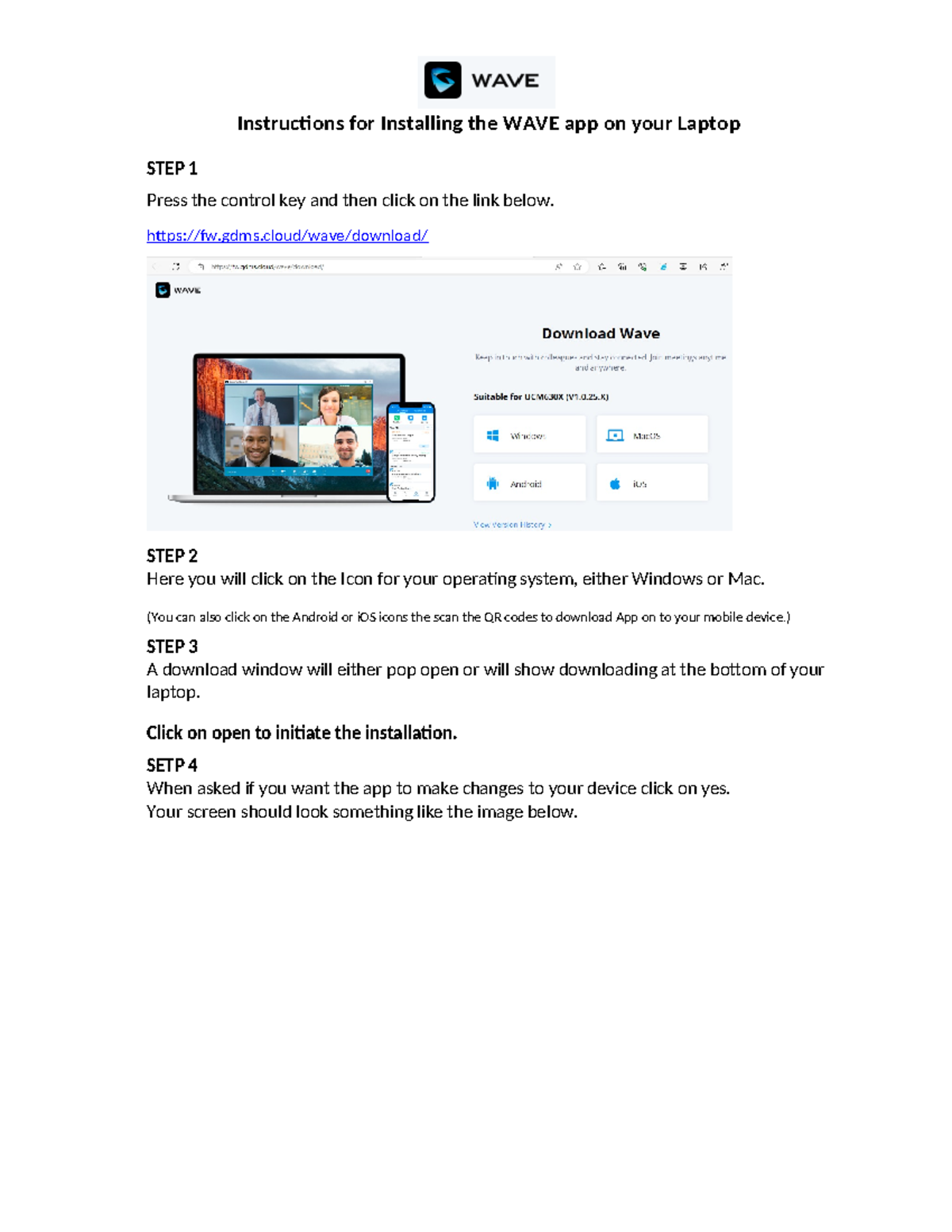 WAVE Desktop Installation Instructions. - STEP 1 Press the control key ...