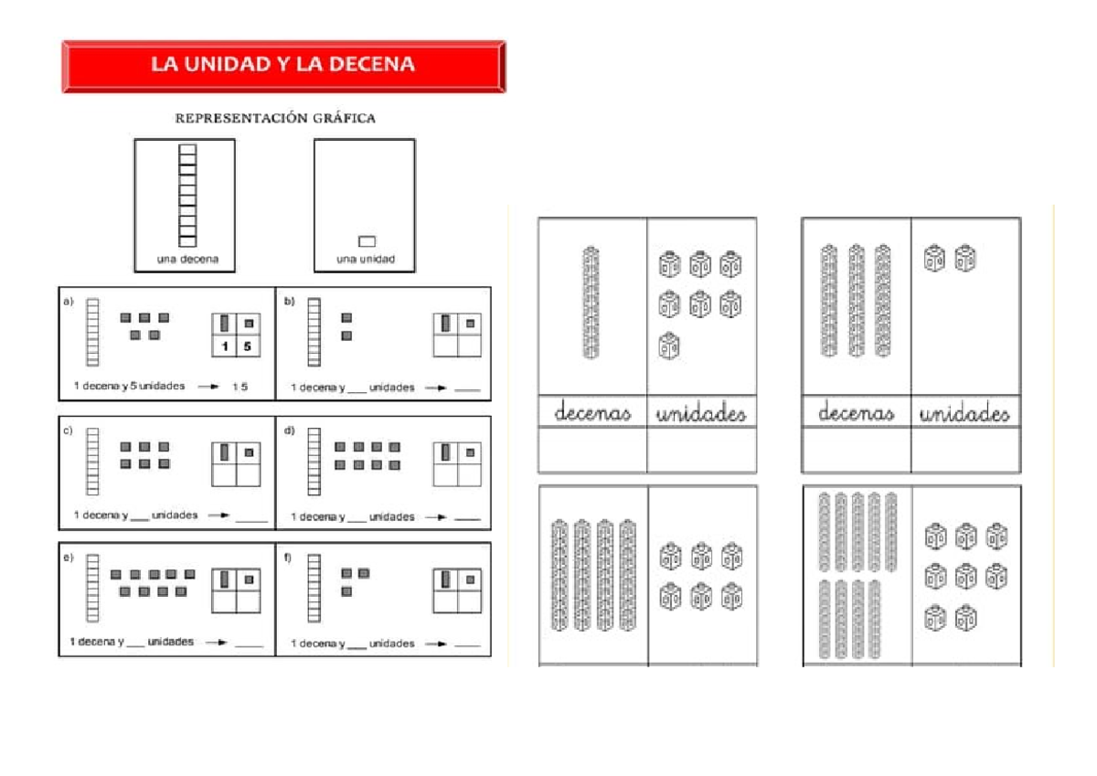 Hojas de actividades 2-5 - LA UNIDAD Y LA DECENA REPRESENTACIÓN GRÁFICA ...