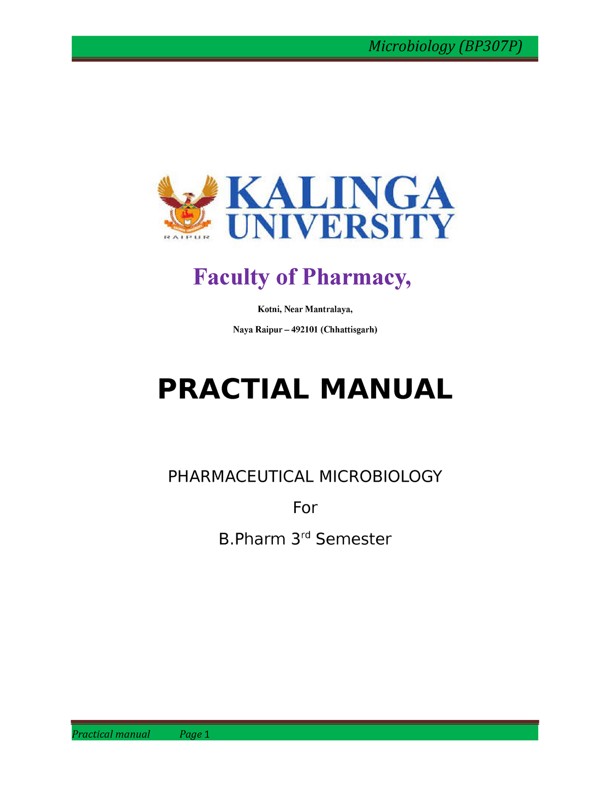 Pharmaceutical Microbiology- Manual (B. Pharm 3 Sem) - Faculty Of ...