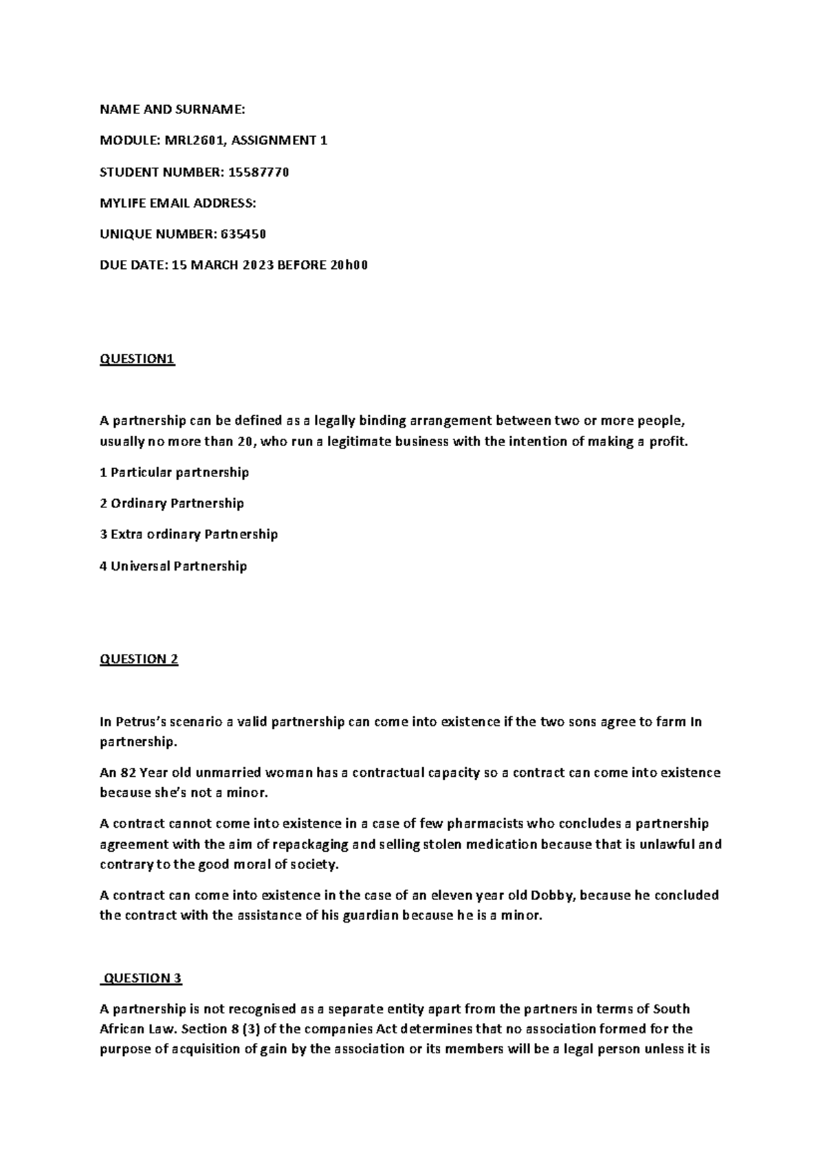 SJD Assignment 2 - NOTES - NAME AND SURNAME: MODULE: MRL2601 ...
