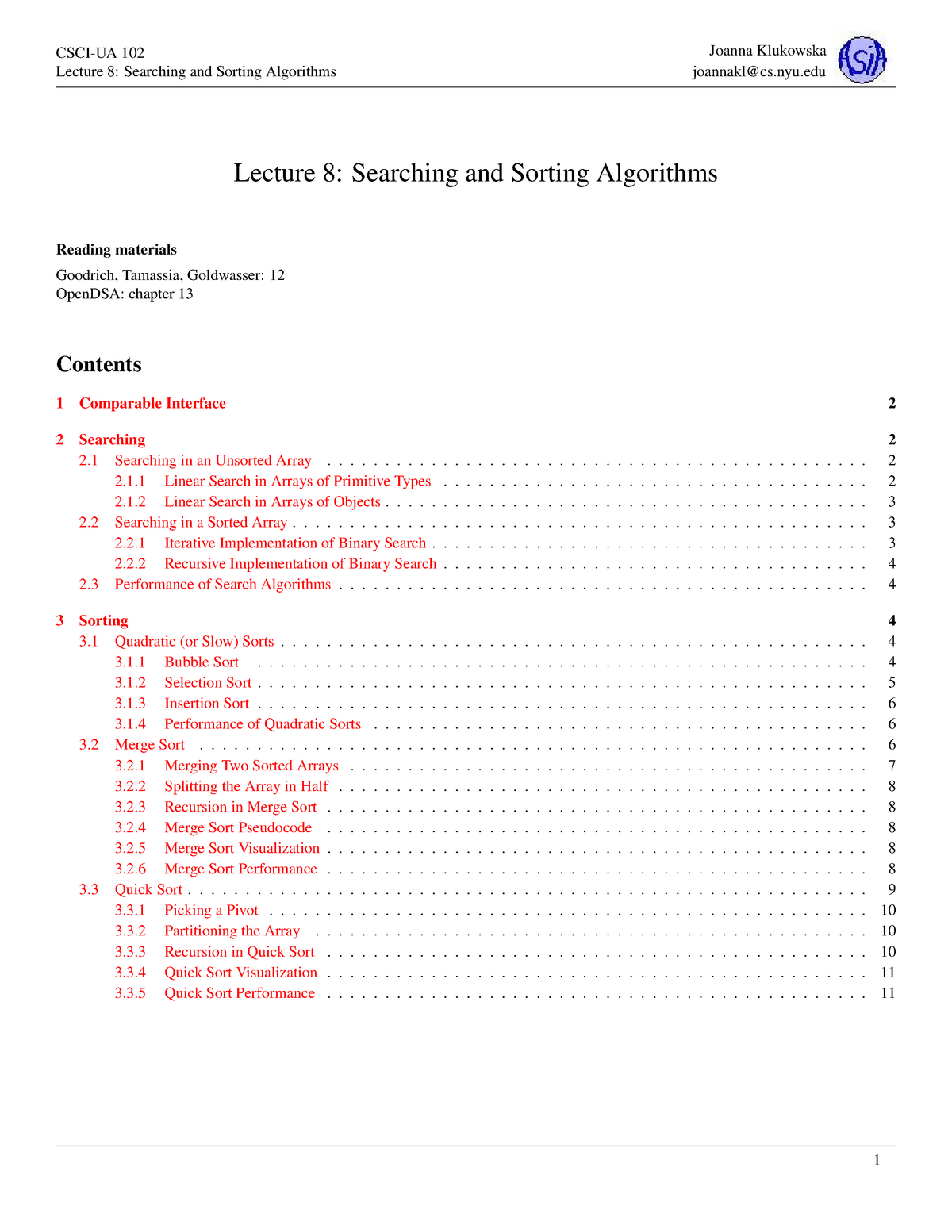 3.1.4 Sorting Algorithms