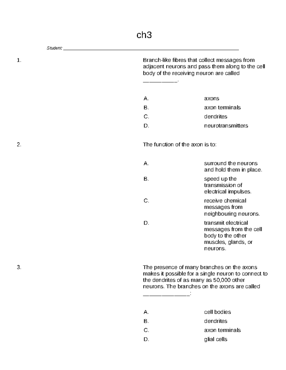 Psych 1000 - Chapter 3 Test Bank - 2020 - ch _Student: - Studocu