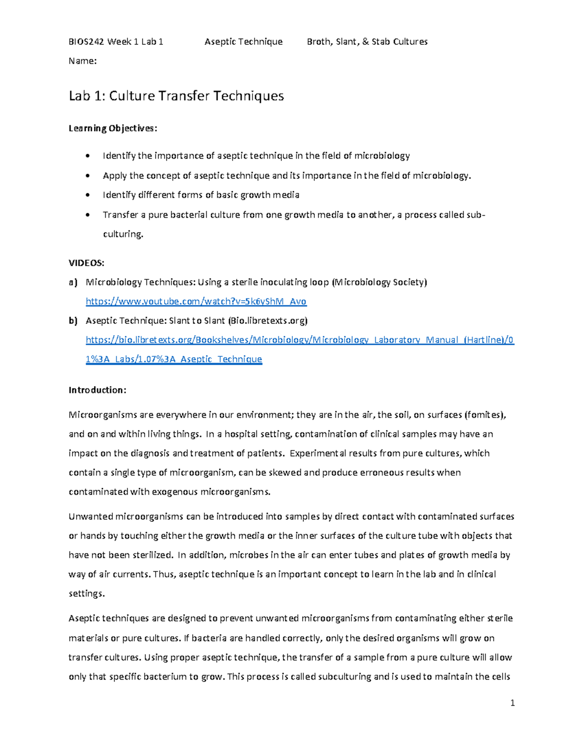 BIOS242 Week 1 Lab 1 Culture+Transfer%2C+Broth%2C+Slant%2C+Stab ...
