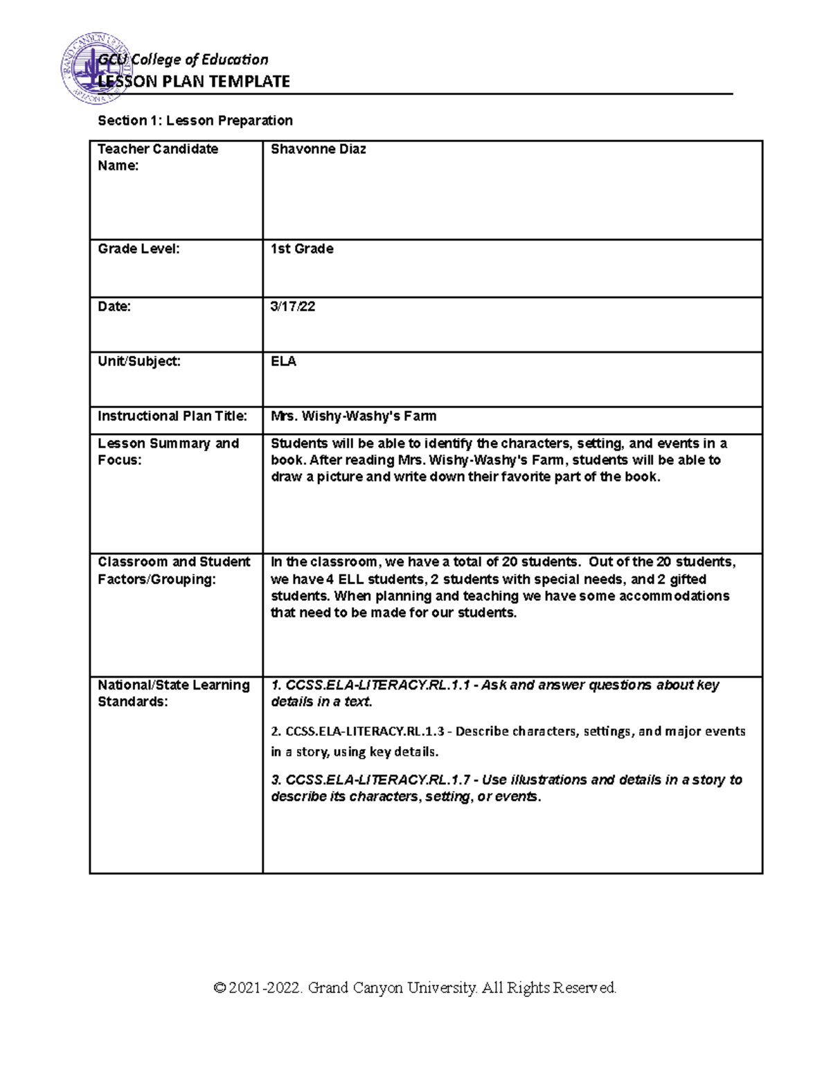 ECE 450 Benchmark Music - GCU College of Education LESSON PLAN TEMPLATE ...