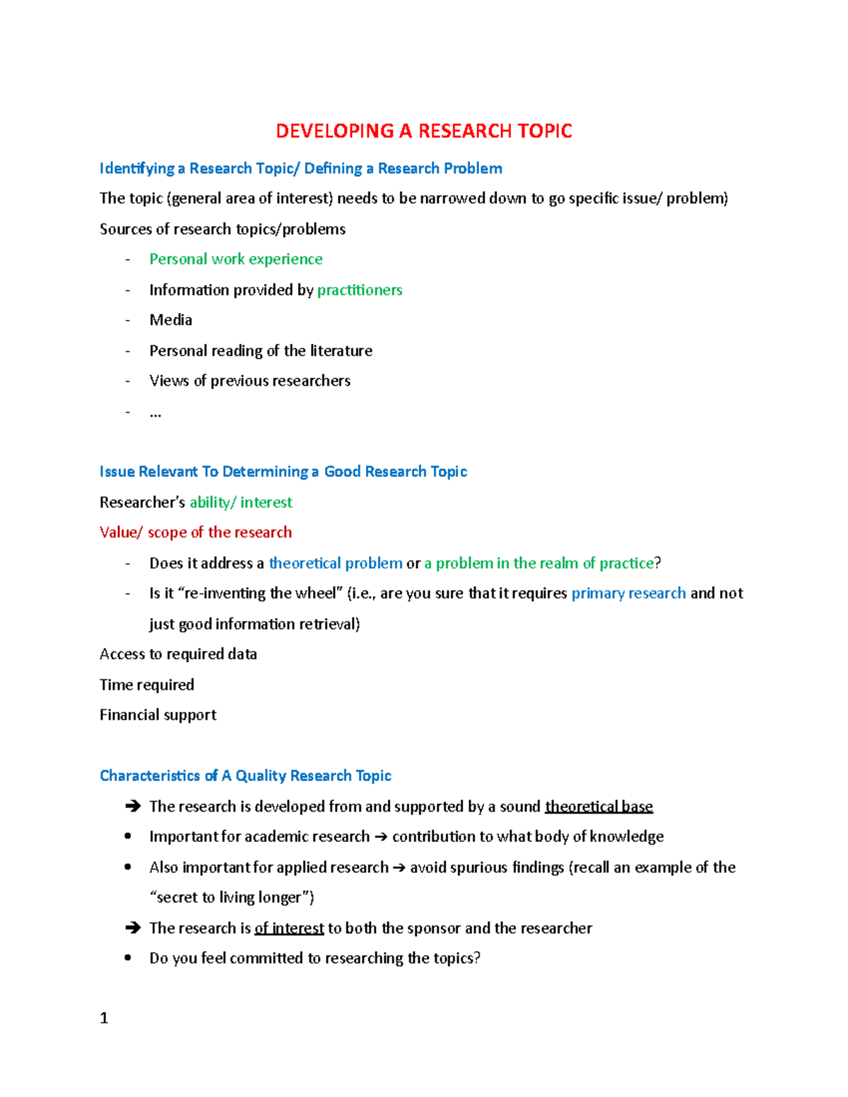 Developing A Research Topic - DEVELOPING A RESEARCH TOPIC Identifying a ...