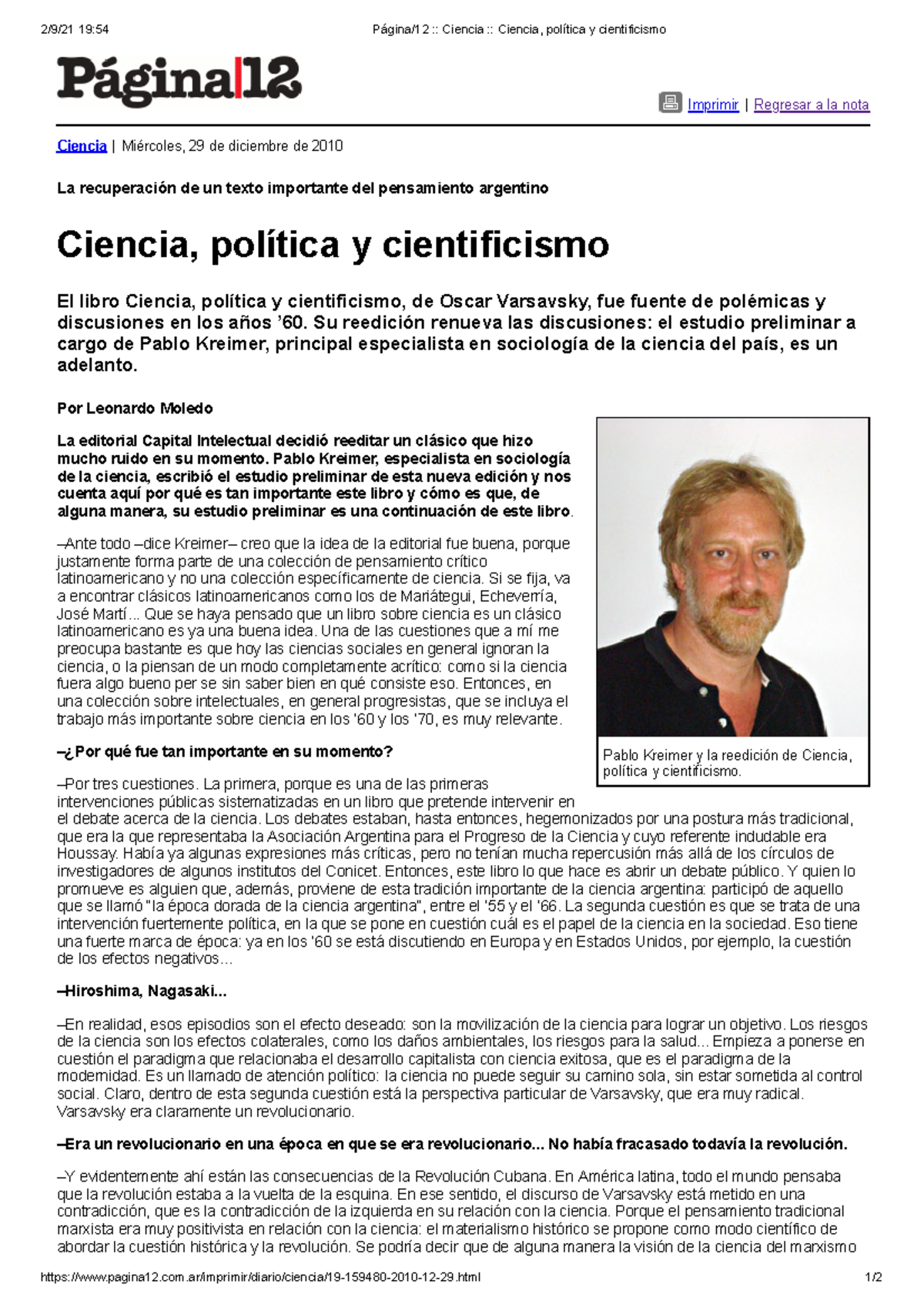 Página 12 Ciencia Ciencia, Política Y Cientificismo - 2/9/21 19:54 ...