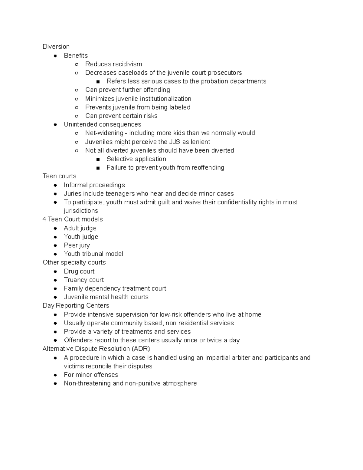 JUS331 Diversion - Lecture notes - Diversion Benefits Reduces ...