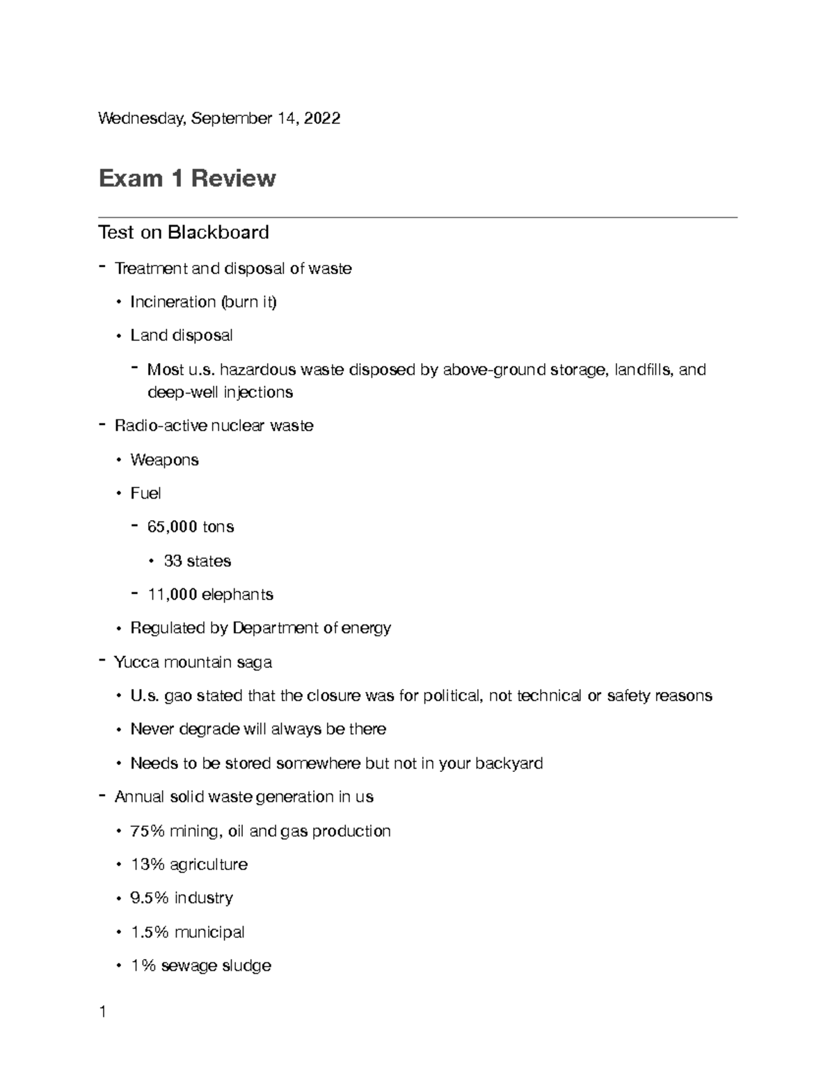 Exam 1 Review Notes - Wednesday, September 14, 2022 Exam 1 Review Test ...
