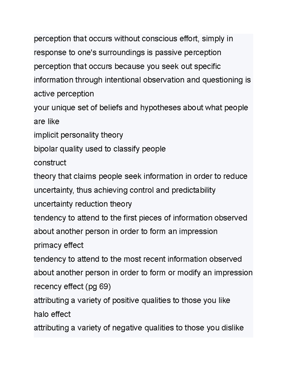 Communication 2 - Lecture notes 1-10 - perception that occurs without ...